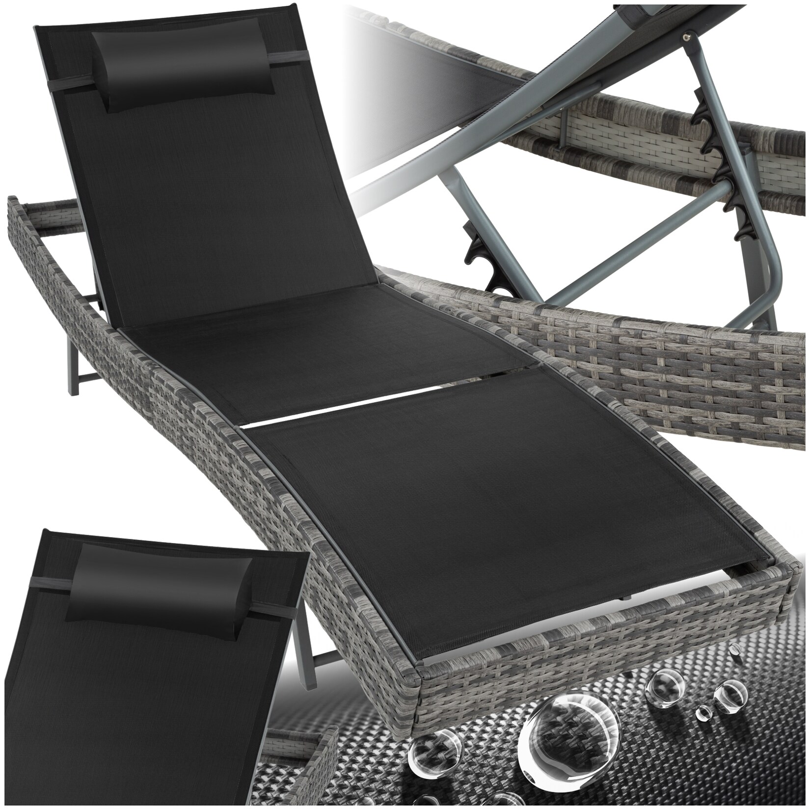 tectake® Rattan Sonnenliege, widerstandsfähig und UV-beständig, 6-fach verstellbare Rückenlehne, 69 x 211 x 41 – 94 cm | 04061173244963