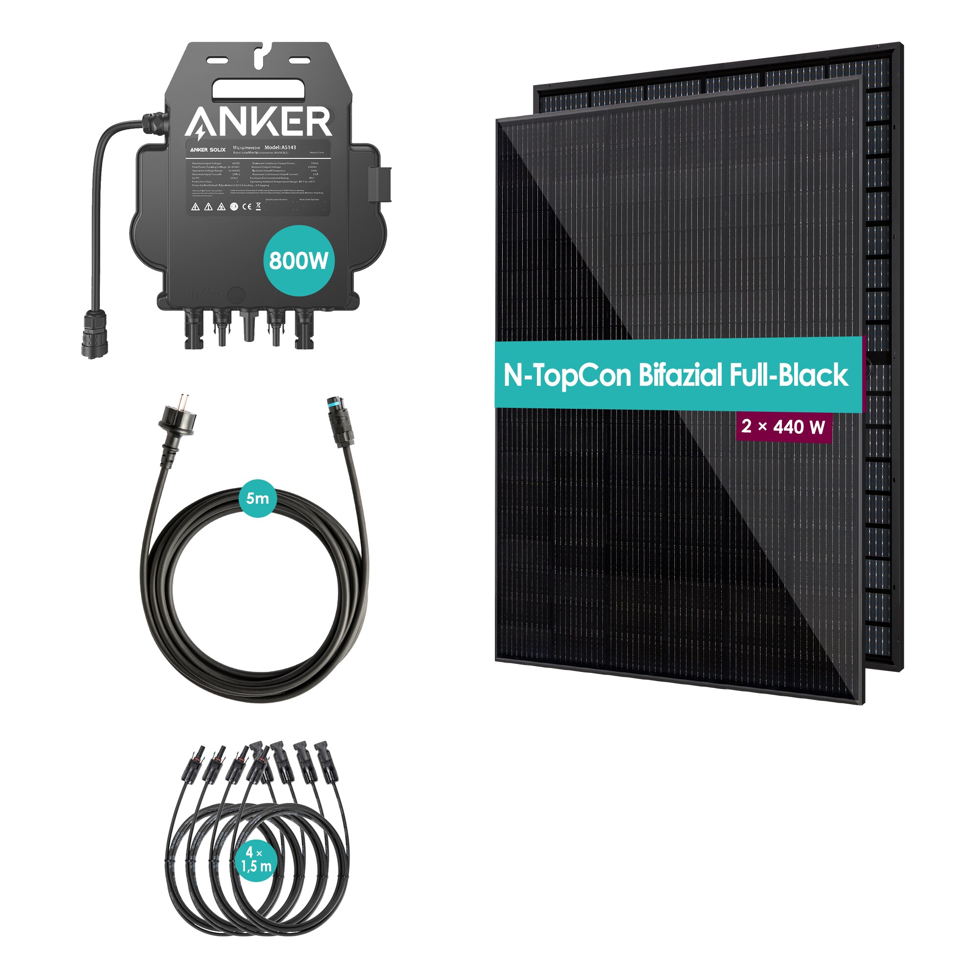VALE BALKONKRAFTWERK MiniPV 800-MI80-V, 880Wp, Bifacial Full Black - Bild 1