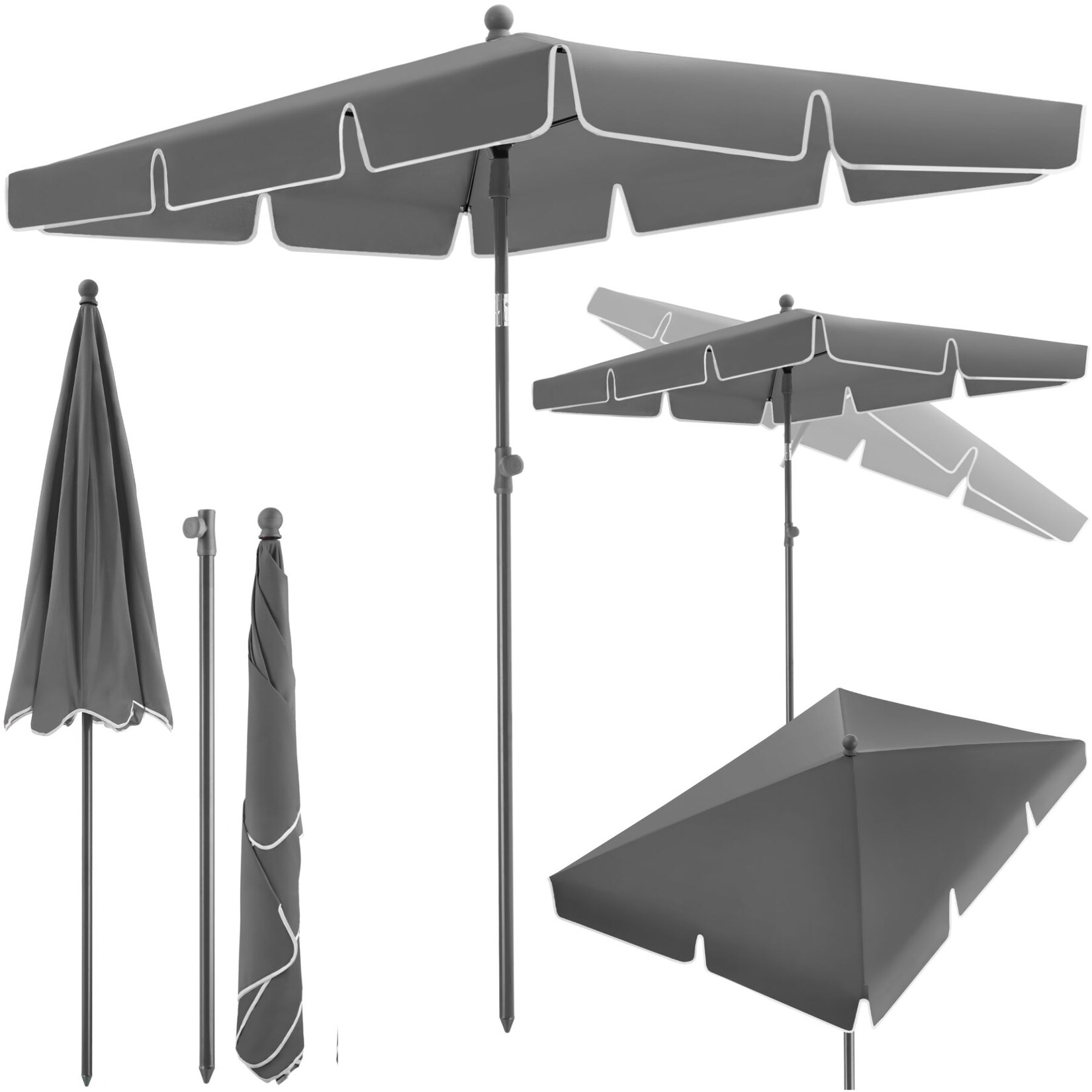 tectake® Sonnenschirm, 200 x 125 cm, stufenlos höhenverstellbar, UV-Schutz 50+ | 04061173117335