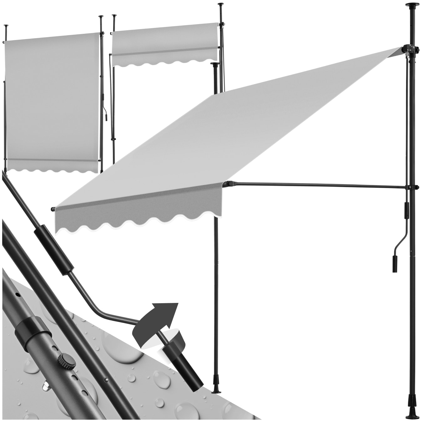 tectake&reg; Klemmmarkise, mit Handkurbel, h&ouml;henverstellbar 211 - 304 cm, einfache Montage - Bild 1