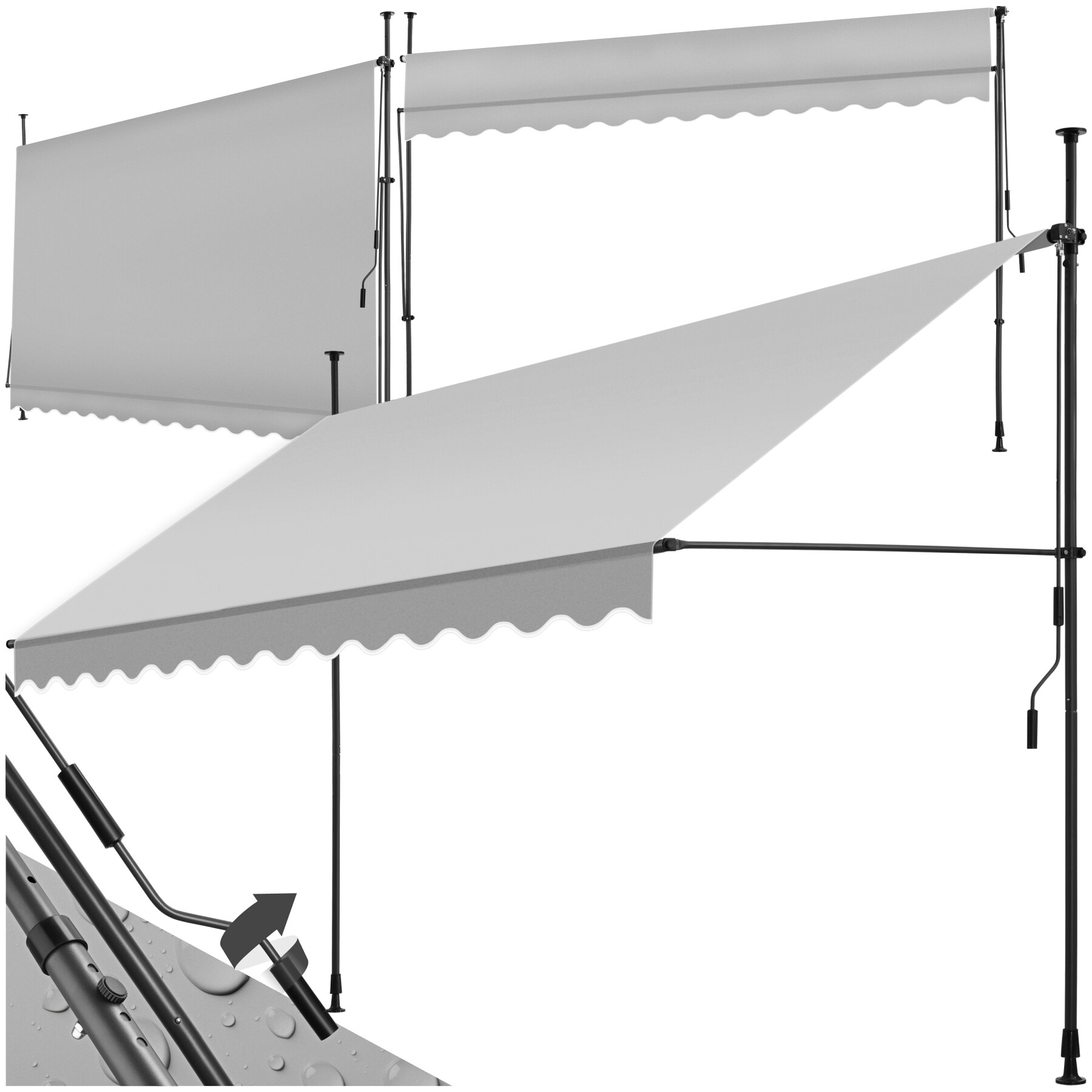 tectake&reg; Klemmmarkise, mit Handkurbel, h&ouml;henverstellbar 211 - 304 cm, einfache Montage - Bild 1
