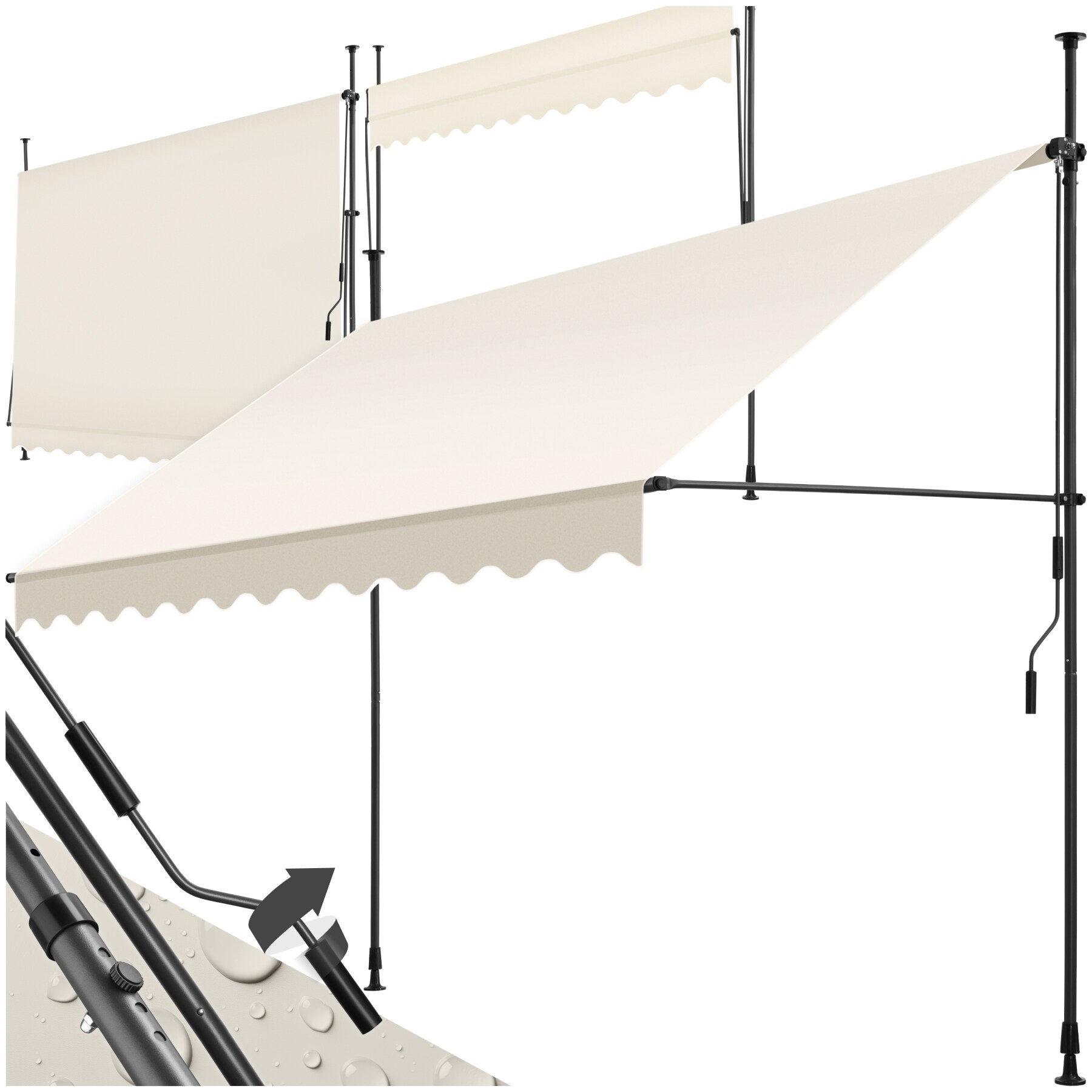 tectake&reg; Klemmmarkise, mit Handkurbel, h&ouml;henverstellbar 211 - 304 cm, einfache Montage - Bild 1