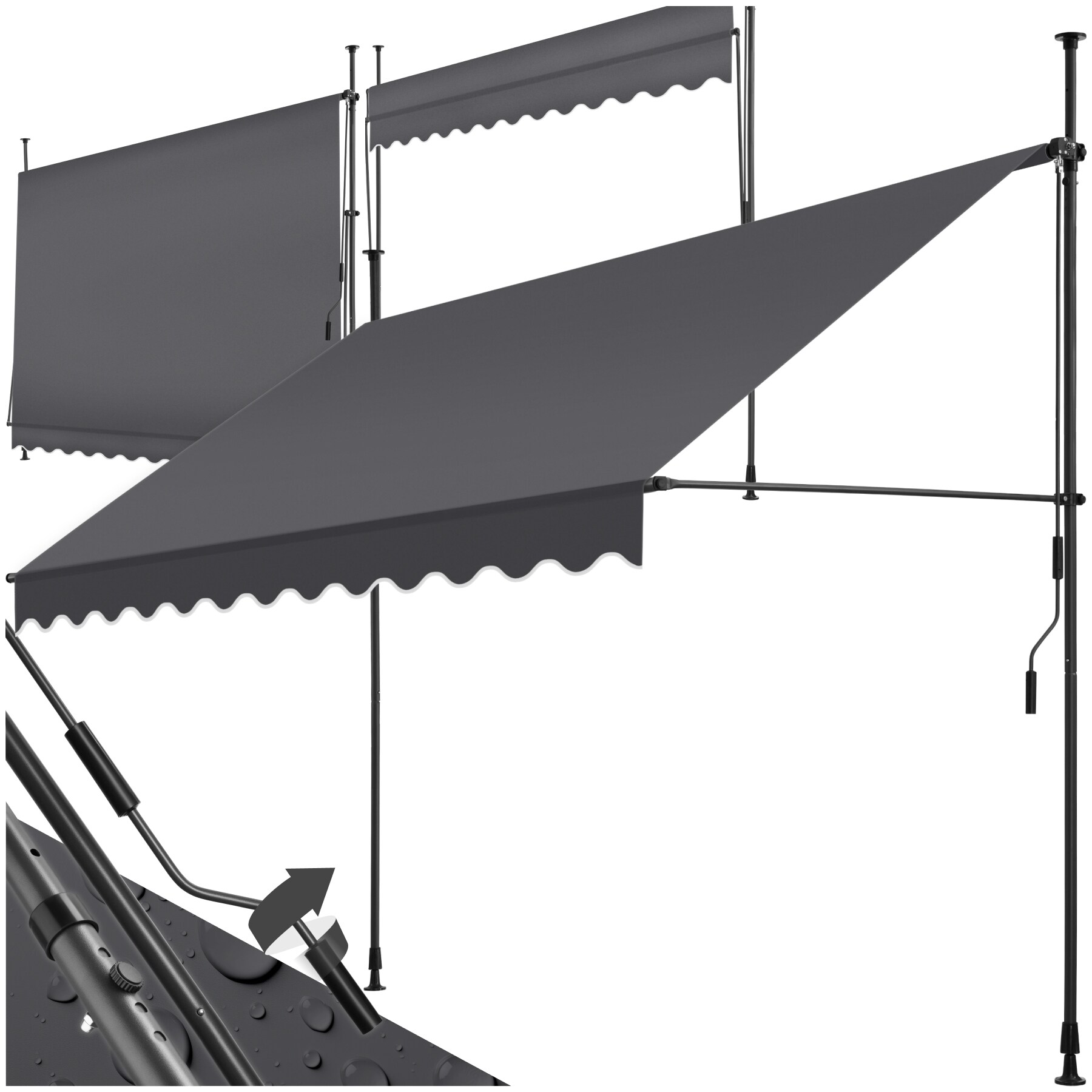 tectake&reg; Klemmmarkise, mit Handkurbel, h&ouml;henverstellbar 211 - 304 cm, einfache Montage - Bild 1