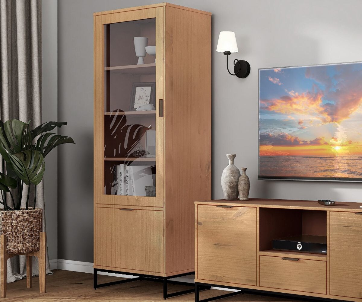 Inter Link Vitrinenschrank Vivo – 2 Türen – Kiefer Massivholz | 04010340237321