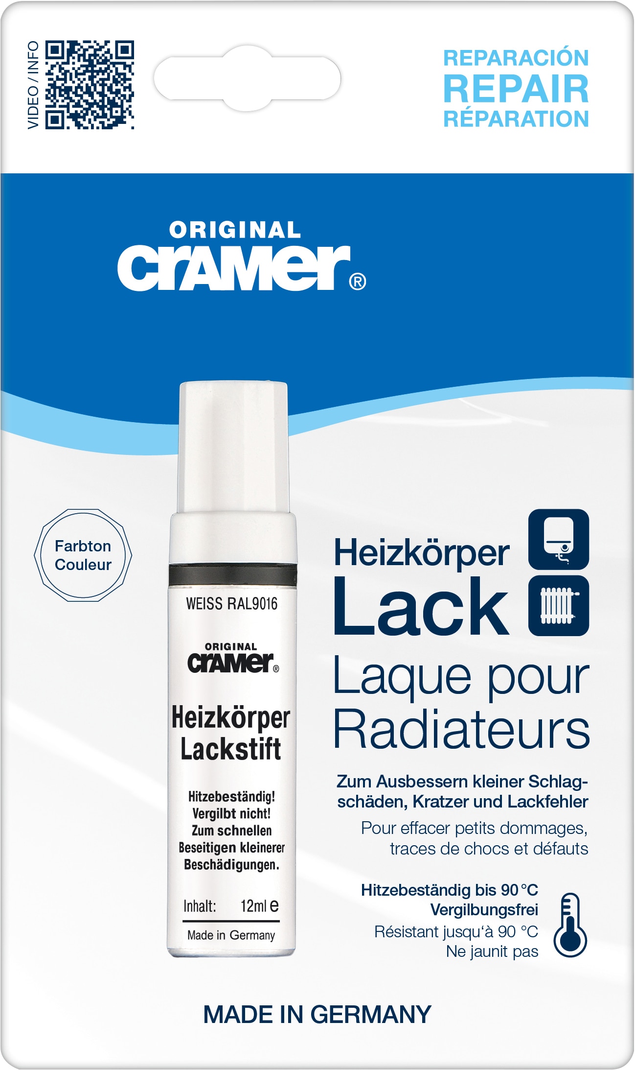 CRAMER Heizk&ouml;rper-Lackstift 12 ml, wei&szlig; RAL9016 - Bild 1