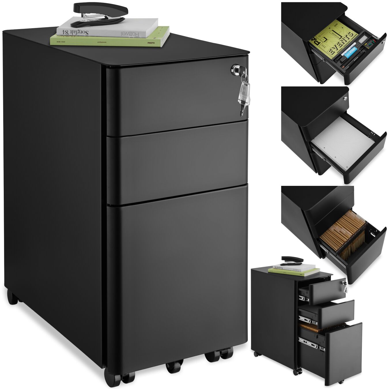 tectake&reg; Aktenrollschrank, aus pulverbeschichtetem Stahl, herausnehmbarer Einsatz f&uuml;r Schreibutensilien, 30 x 50 x 59,5 cm - Bild 1