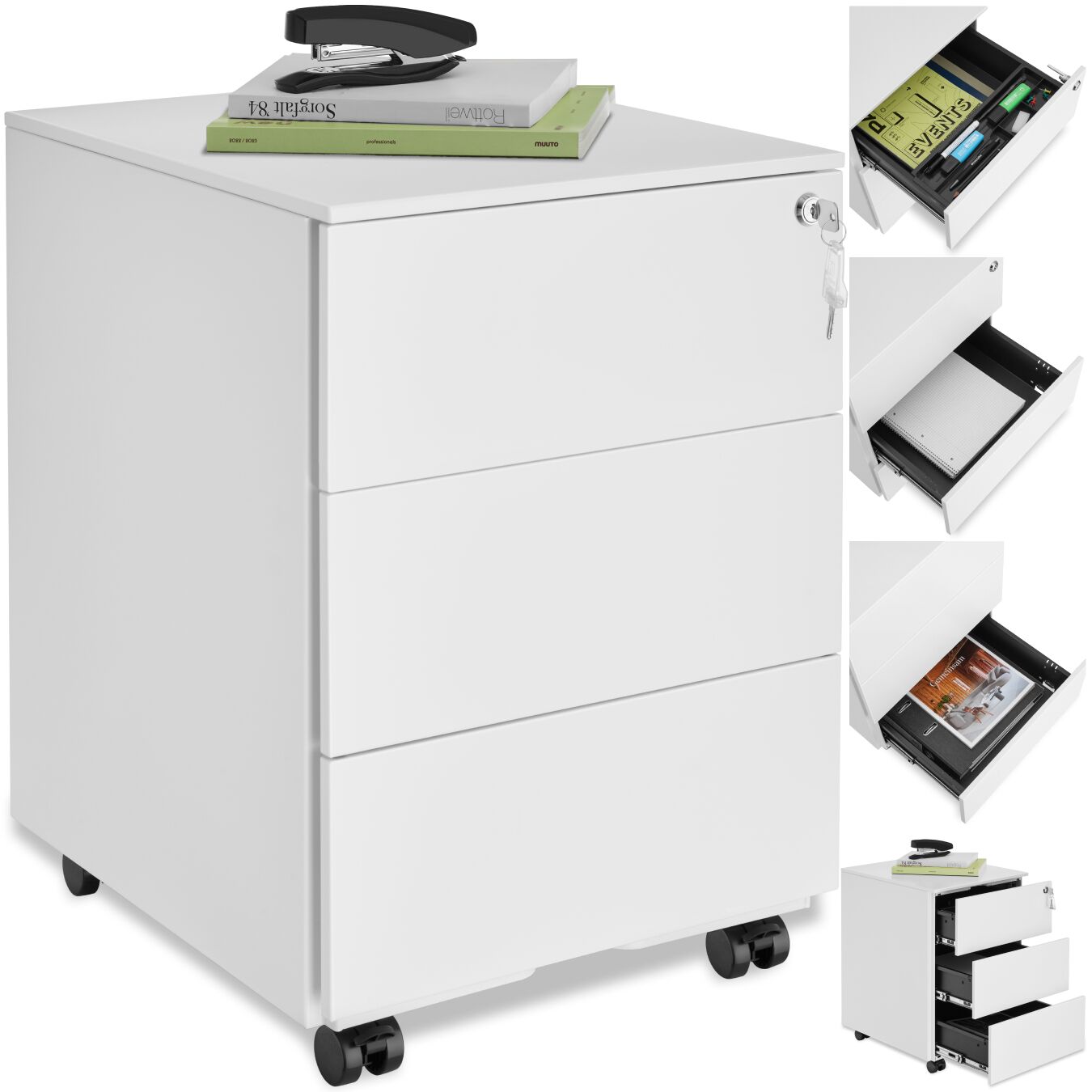 tectake&reg; Aktenrollschrank, aus pulverbeschichtetem Stahl, herausnehmbarer Einsatz f&uuml;r B&uuml;routensilien, 39 x 45 x 55 cm - Bild 1