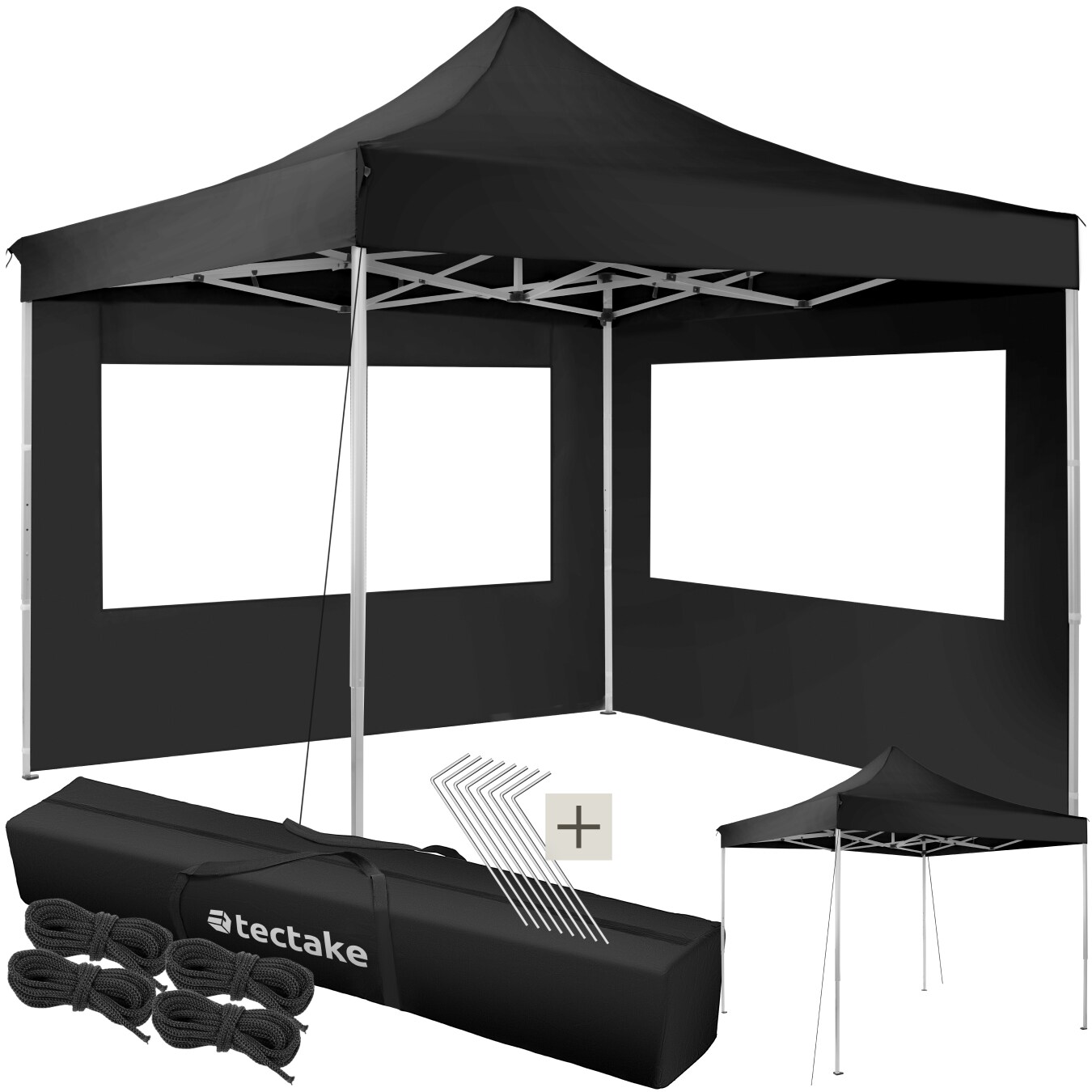tectake® Pavillon, 3 x 3 m, mit Aluminiumgestell, faltbar und höhenverstellbar, inklusive Spannseilen, Heringen und Tragetasche | 04061173031495