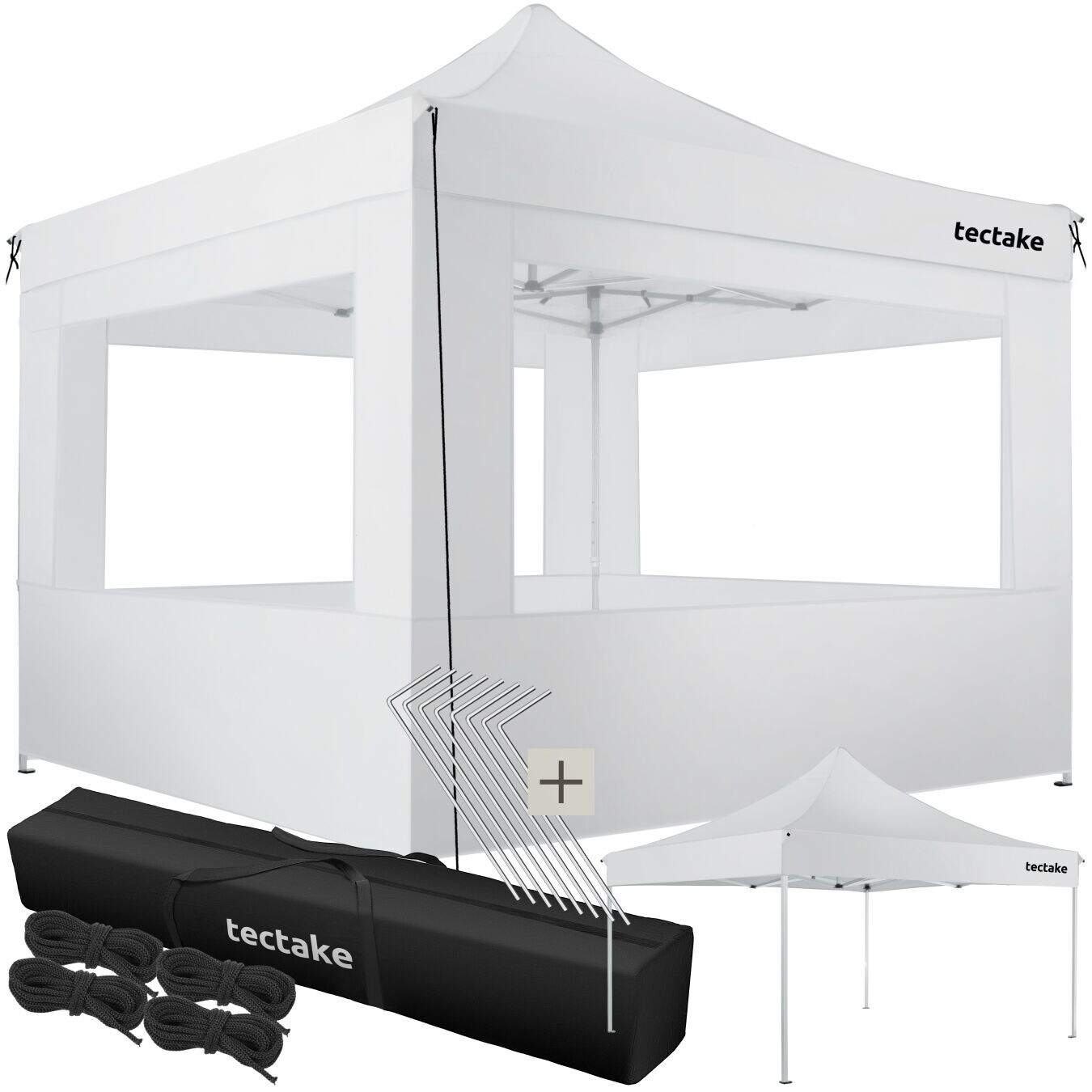 tectake® Pavillon, 3 x 3 m, mit Aluminiumgestell, faltbar und höhenverstellbar, inklusive Spannseilen, Heringen und Tragetasche