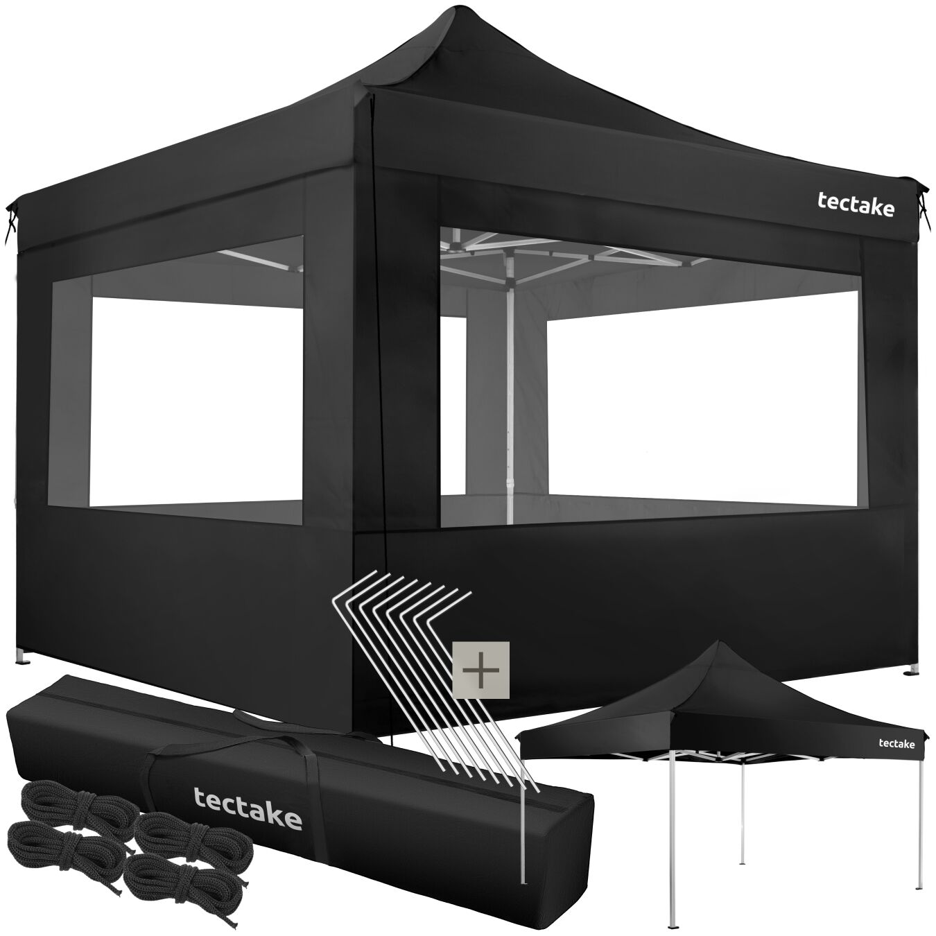 tectake&reg; Aluminium Pavillon, 3 x 3 m, faltbar und h&ouml;henverstellbar, inklusive Spannseilen, Heringen und Tragetasche - Bild 1