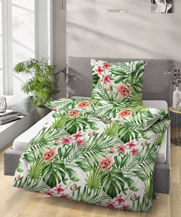 Bettw&auml;sche Seersucker NG 135x200 - Dschungel/Bl&auml;tter - Bild 1