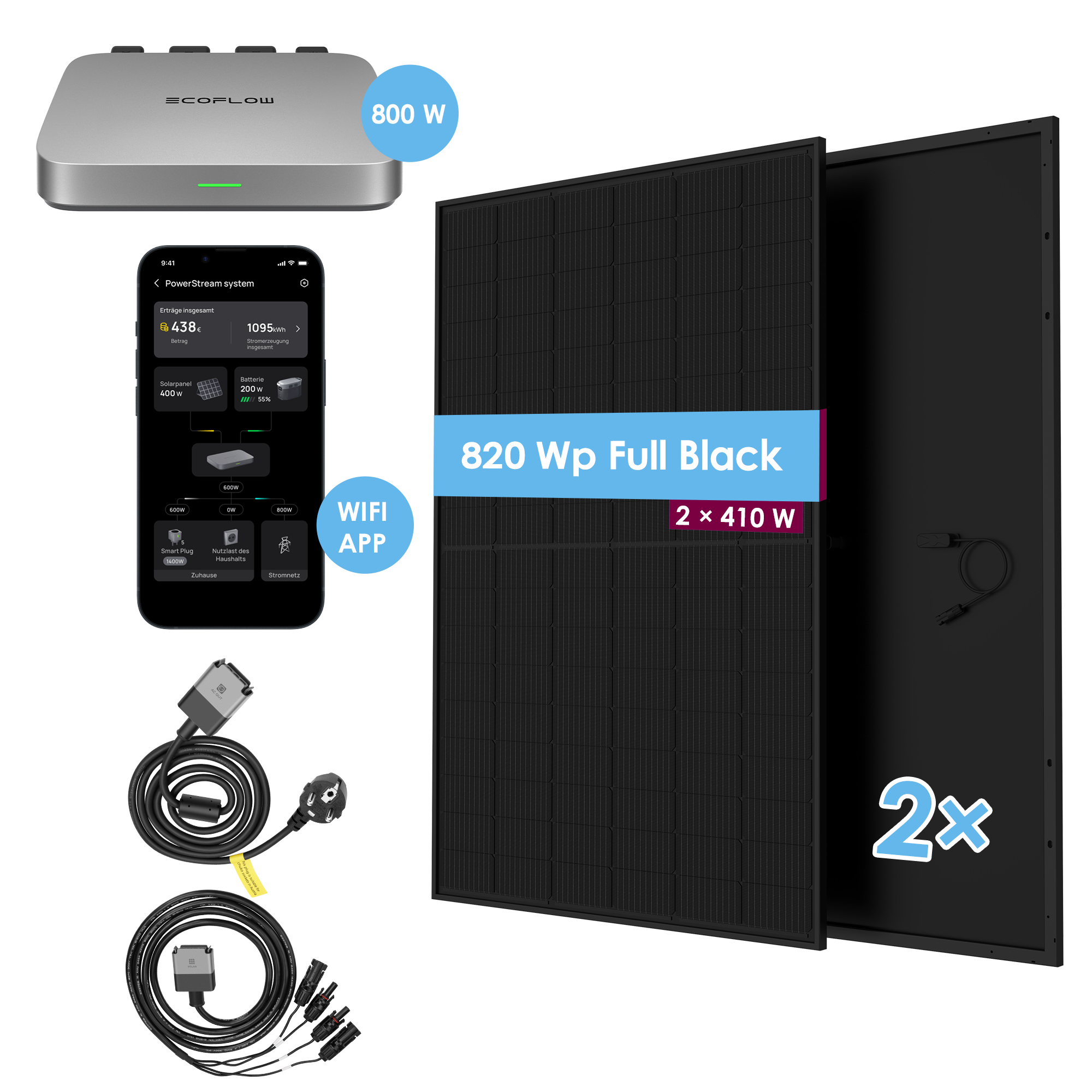 VALE Balkonkraftwerk ECOFLOW 820W/800W, WiFi, Full Black Solarmodule - Bild 1