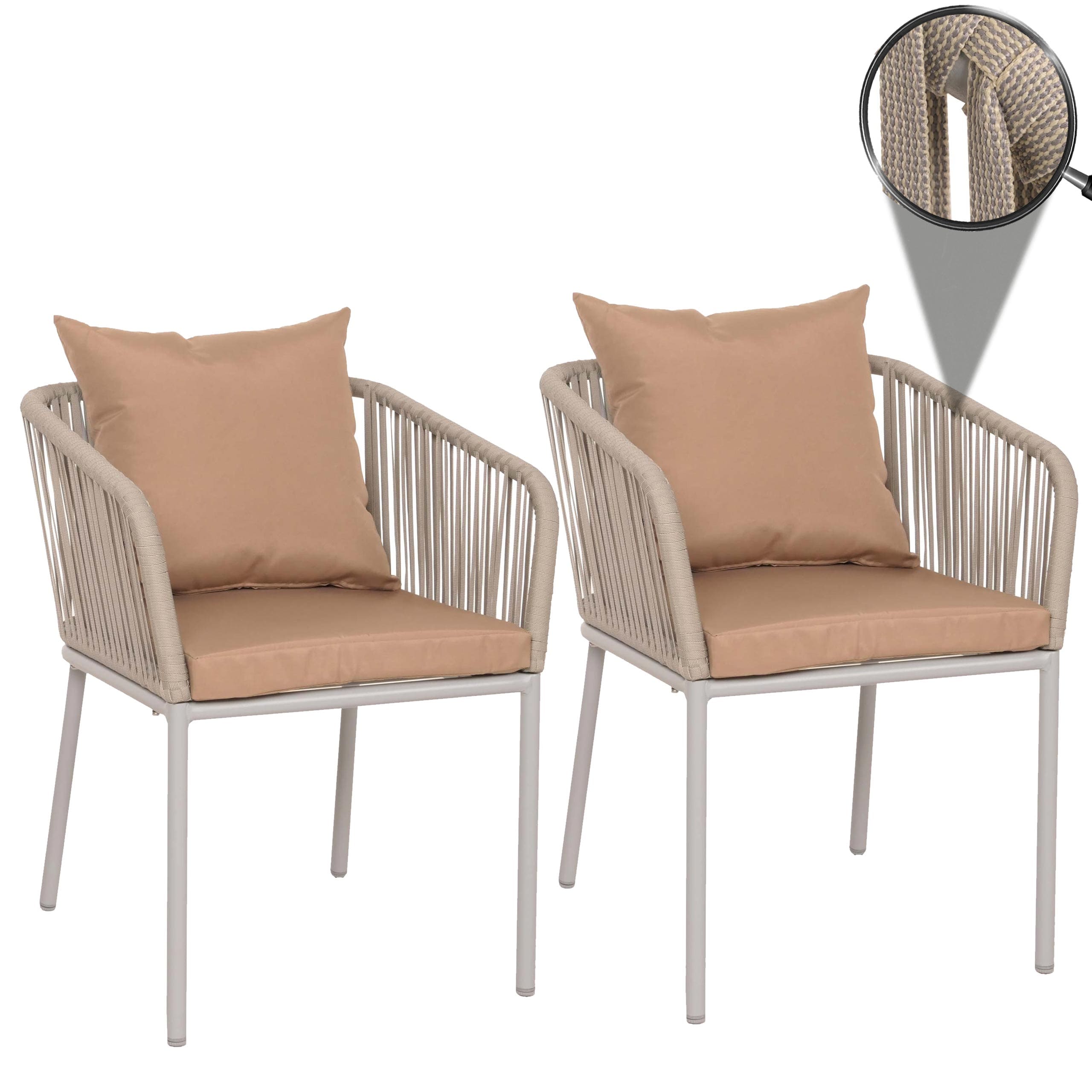 2er-Set Gartenstuhl MCW-N41, Outdoor Armlehne, wetterfest Aluminium Seilgeflecht Rope ~ grau Kissen taupe - Bild 1