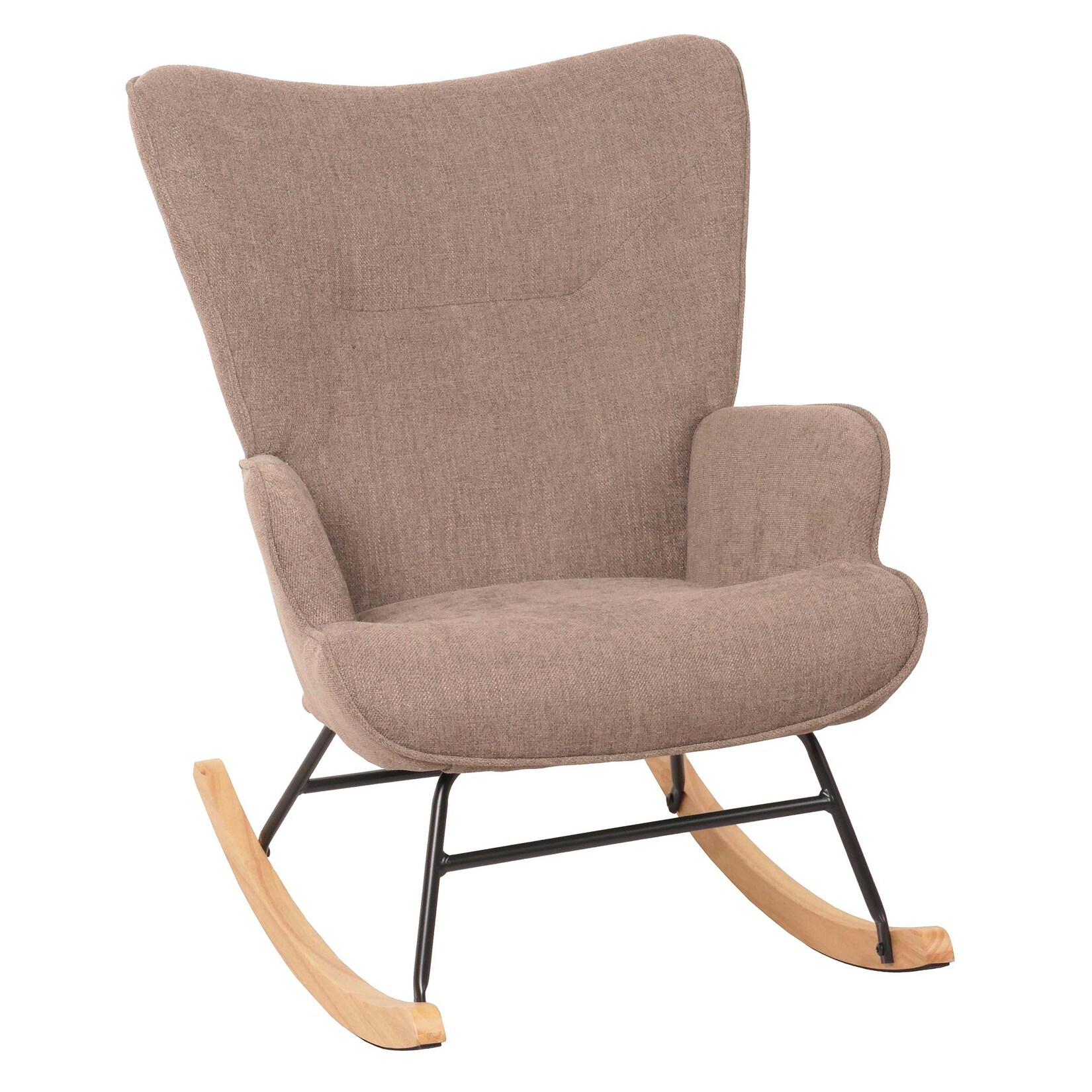 Schaukelstuhl MCW-N14, Schwingstuhl Relaxsessel Fernsehsessel, Massiv-Holz Metall Stoff/Textil 320g/m² ~ braun