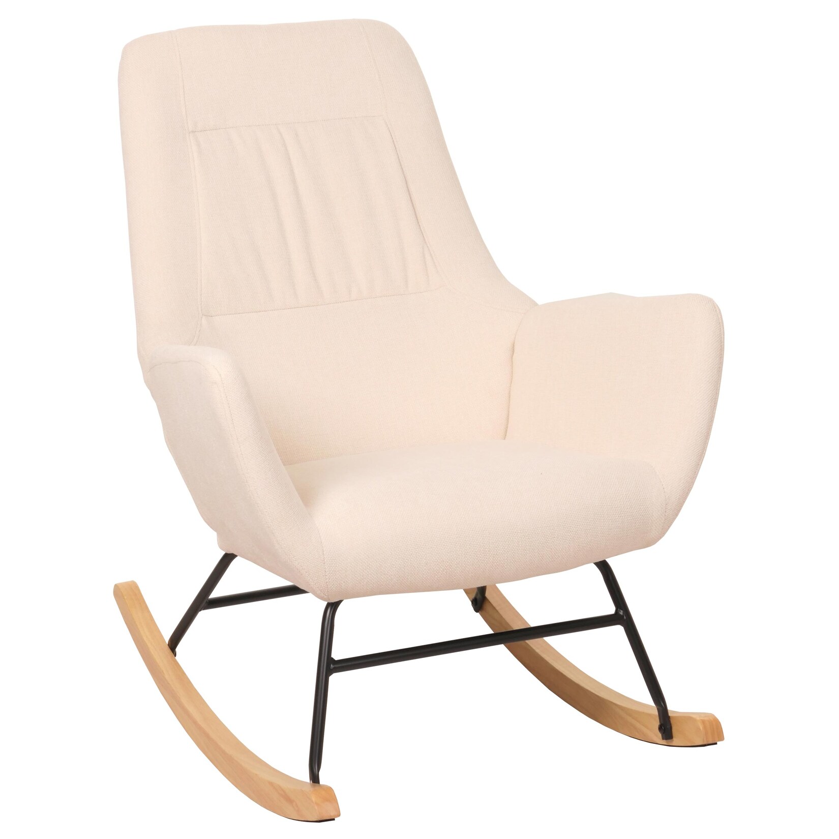 Schaukelstuhl MCW-N13, Schwingstuhl Relaxsessel Fernsehsessel, Massiv-Holz Metall Stoff/Textil 320g/m² ~ creme