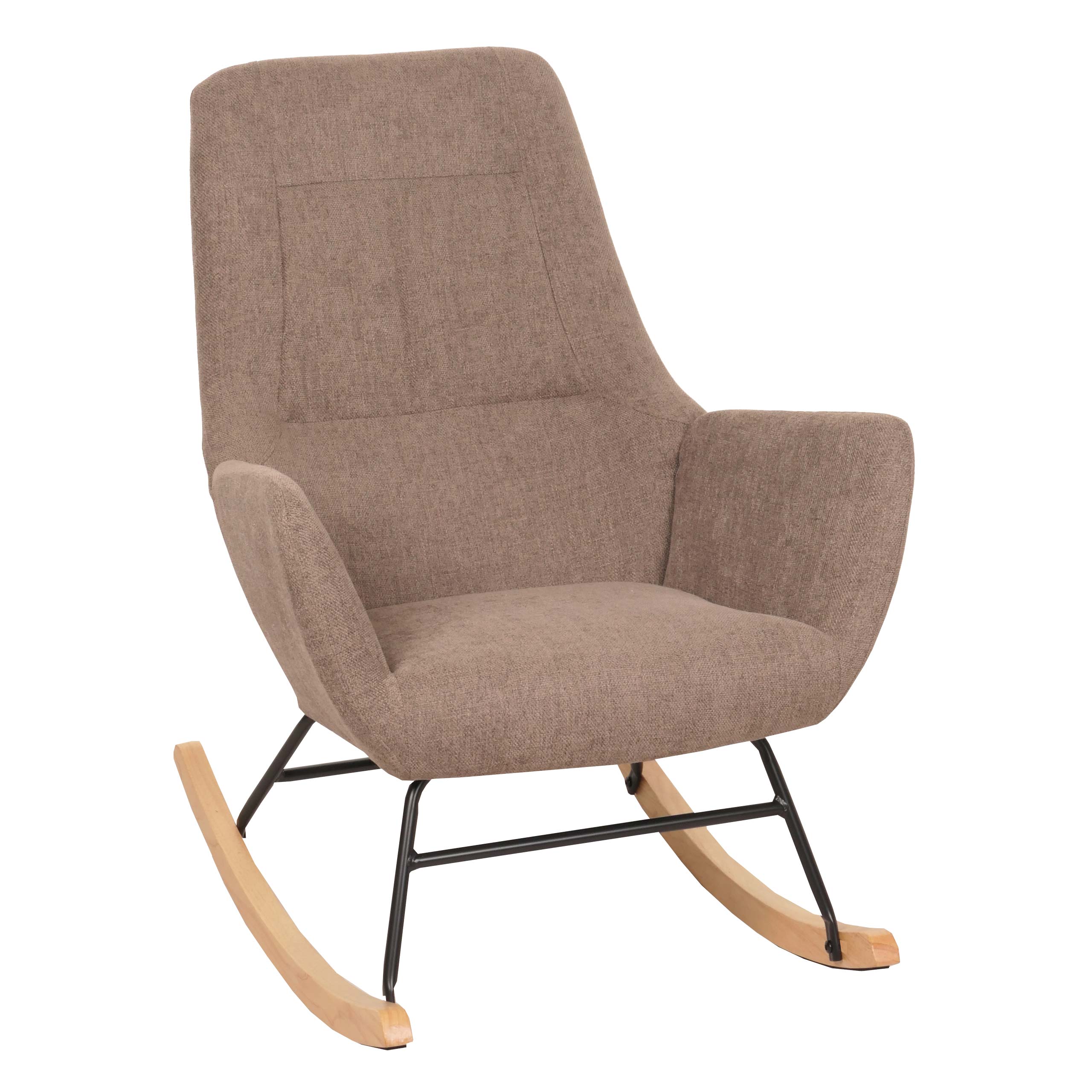 Schaukelstuhl MCW-N13, Schwingstuhl Relaxsessel Fernsehsessel, Massiv-Holz Metall Stoff/Textil 320g/m&sup2; ~ braun - Bild 1