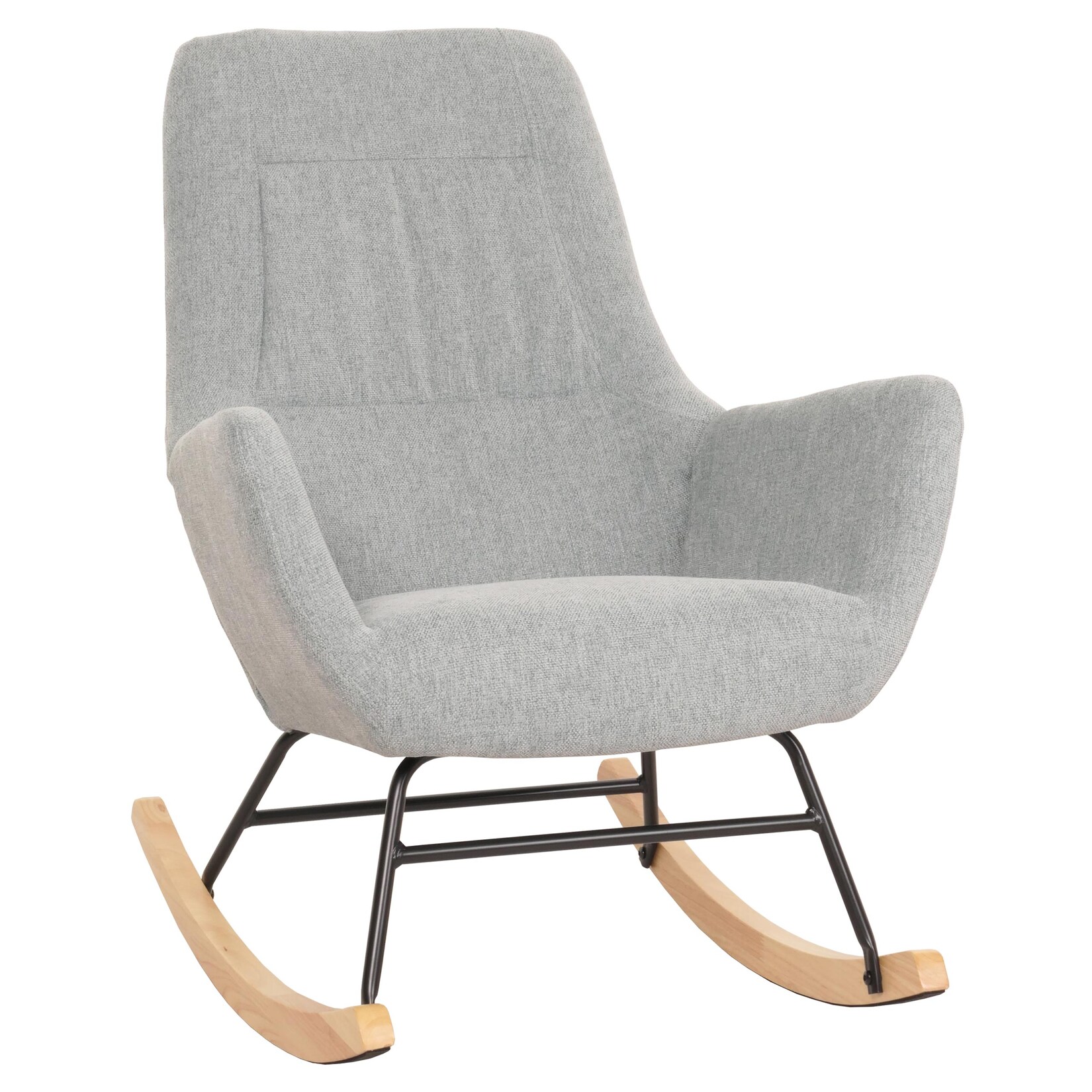 Schaukelstuhl MCW-N13, Schwingstuhl Relaxsessel Fernsehsessel, Massiv-Holz Metall Stoff/Textil 320g/m² ~ grau-grün