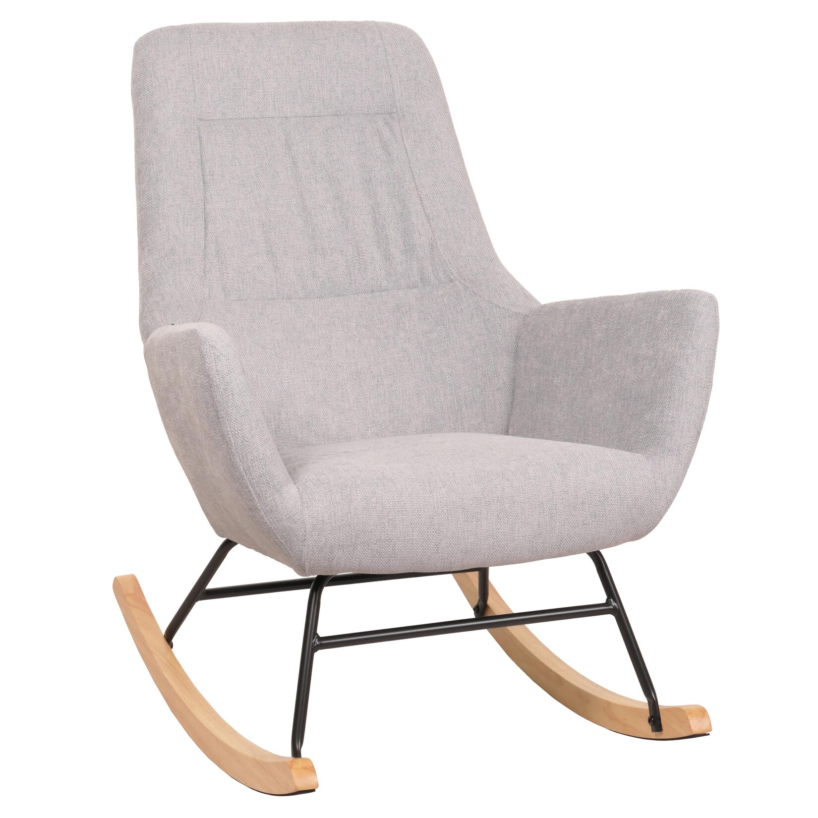 Schaukelstuhl MCW-N13, Schwingstuhl Relaxsessel Fernsehsessel, Massiv-Holz Metall Stoff/Textil 320g/m² ~ hellgrau