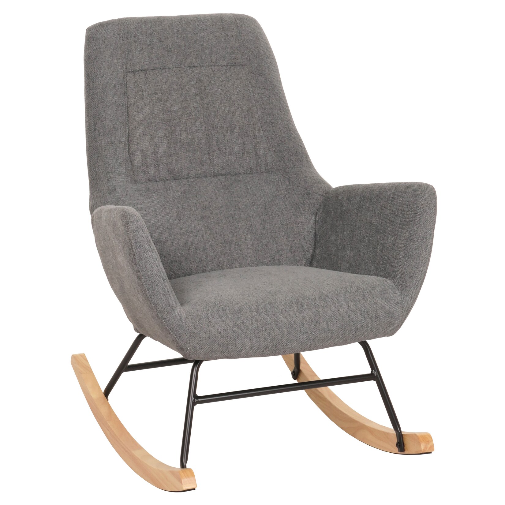Schaukelstuhl MCW-N13, Schwingstuhl Relaxsessel Fernsehsessel, Massiv-Holz Metall Stoff/Textil 320g/m² ~ dunkelgrau