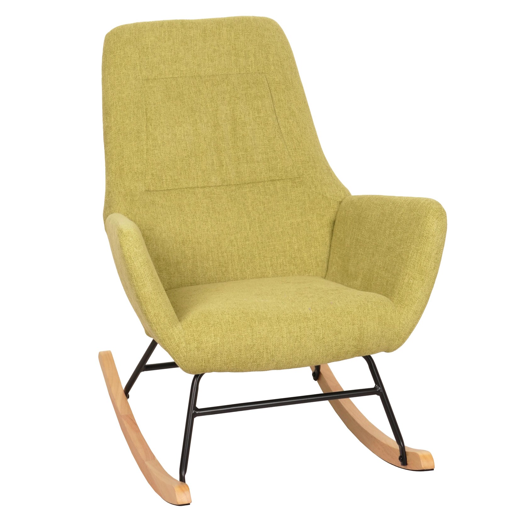 Schaukelstuhl MCW-N13, Schwingstuhl Relaxsessel Fernsehsessel, Massiv-Holz Metall Stoff/Textil 320g/m² ~ grün