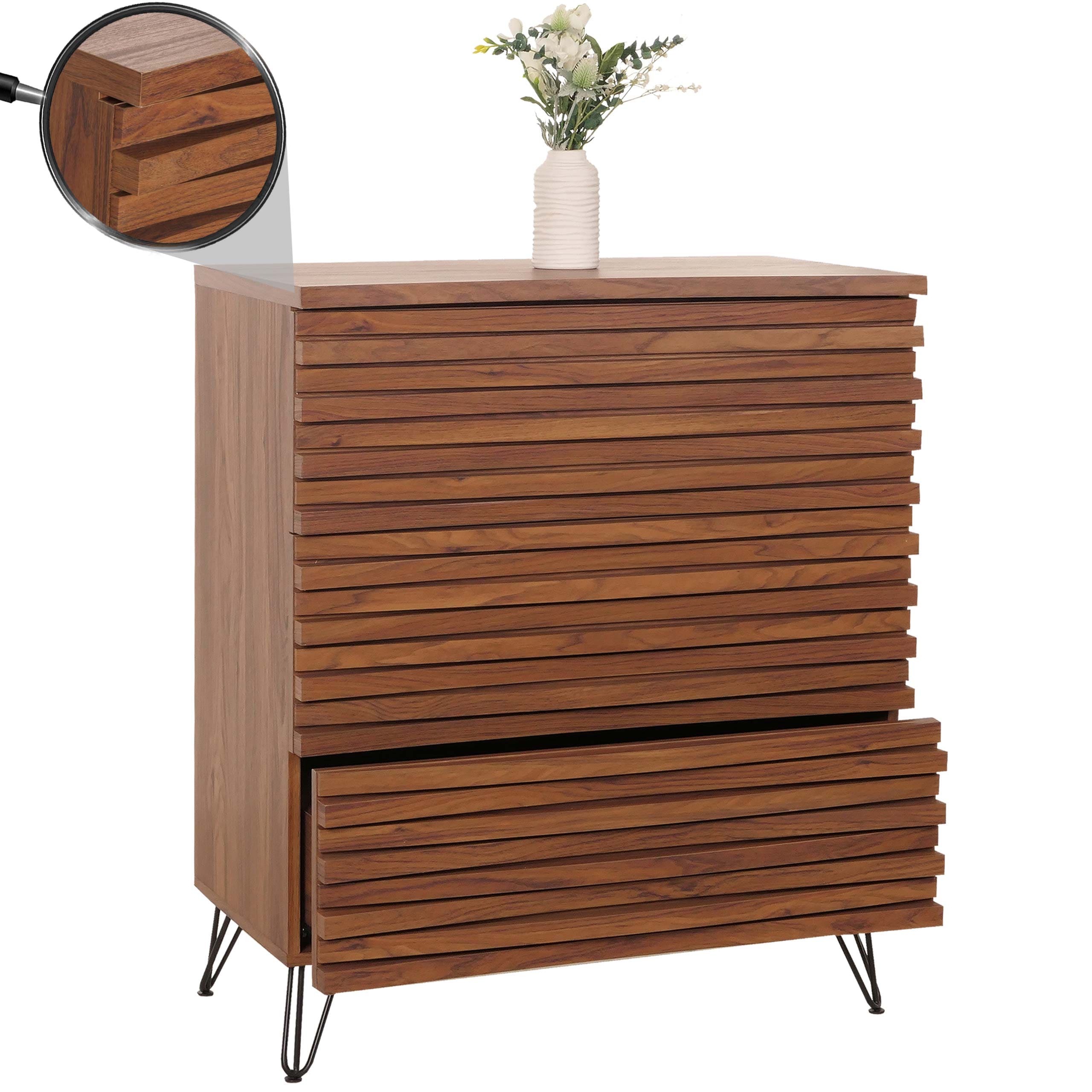 Kommode MCW-M49, Sideboard Schrank Highboard, 3D-Design 3 Schubladen MDF Metall 94x80x45cm ~ Walnuss-Optik - Bild 1