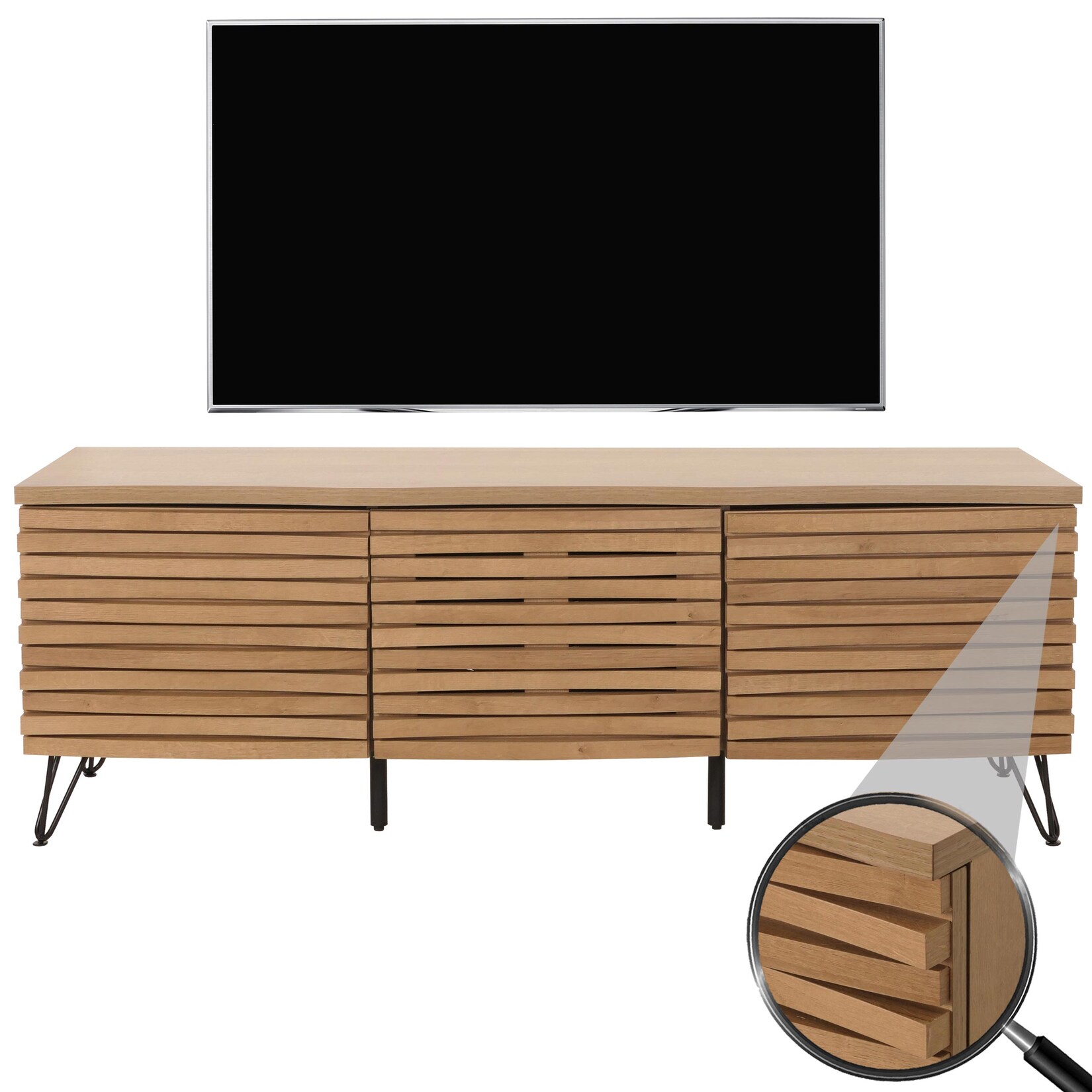 TV-Rack MCW-M49, Lowboard TV-Schrank, 3D-Design Staufächer, MDF Metall 52x142x44cm ~ natur | 04057651650692