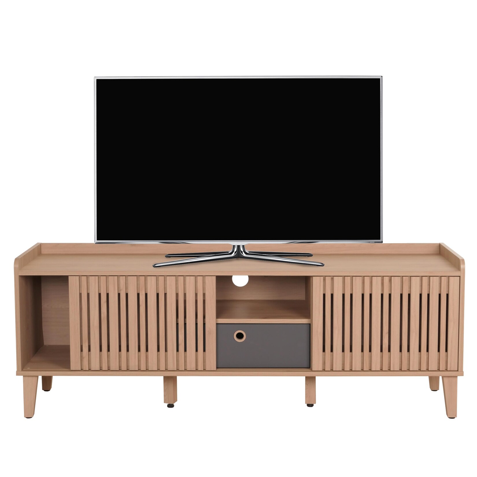 TV-Rack MCW-M48, Lowboard TV-Schrank, Schiebetür 56x150x40cm ~ beige, Schublade grau