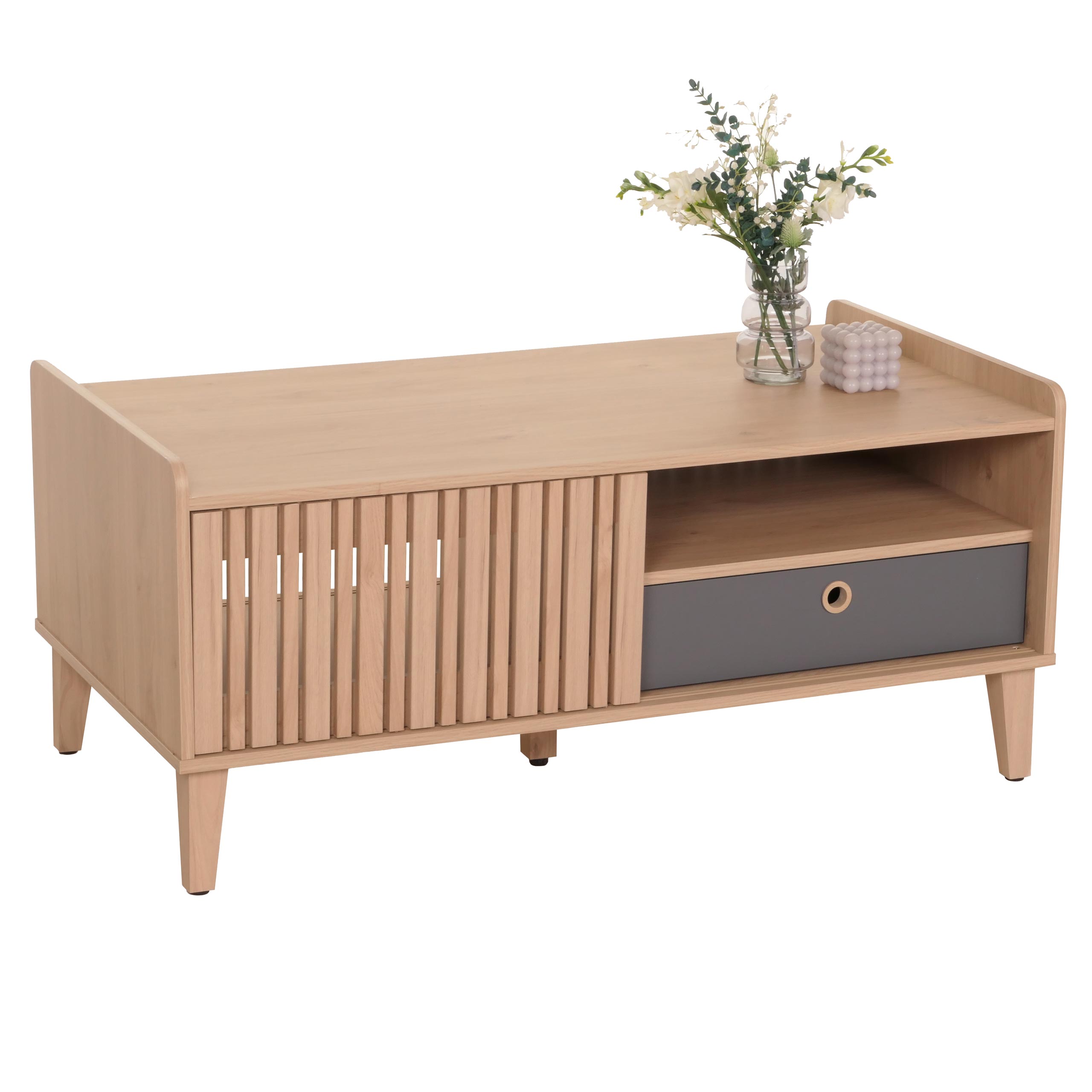 Couchtisch MCW-M48, Wohnzimmertisch Tisch Sofatisch, 52x114x59cm ~ beige, Schublade grau - Bild 1