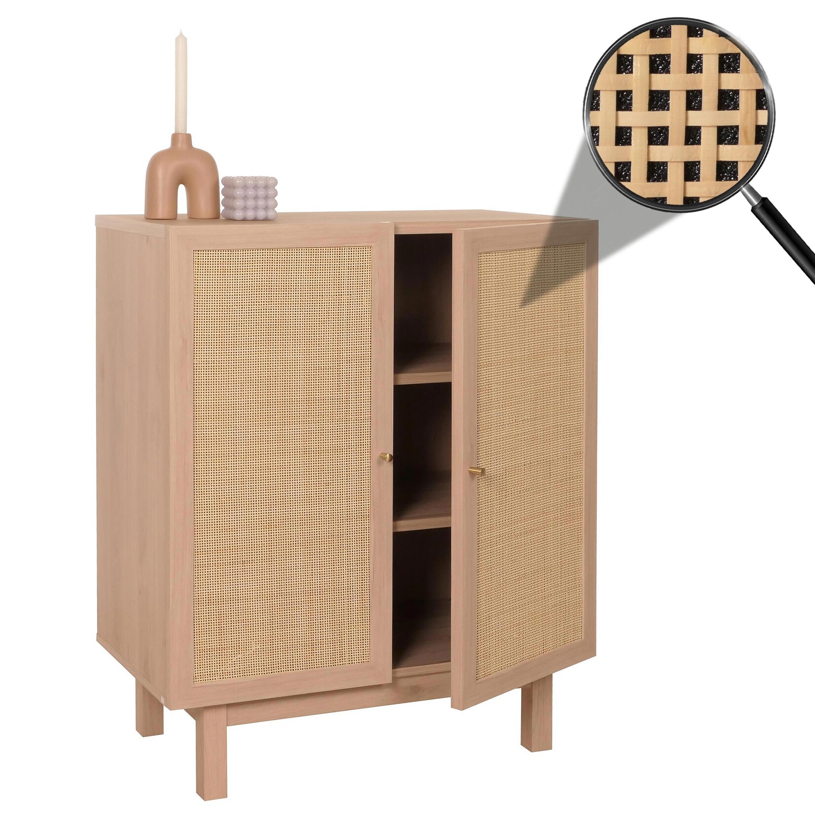 Highboard MCW-M51, Kommode Schrank Sideboard, Staufächer, Kubu Rattan 98x79x42cm ~ natur | 04057651646640