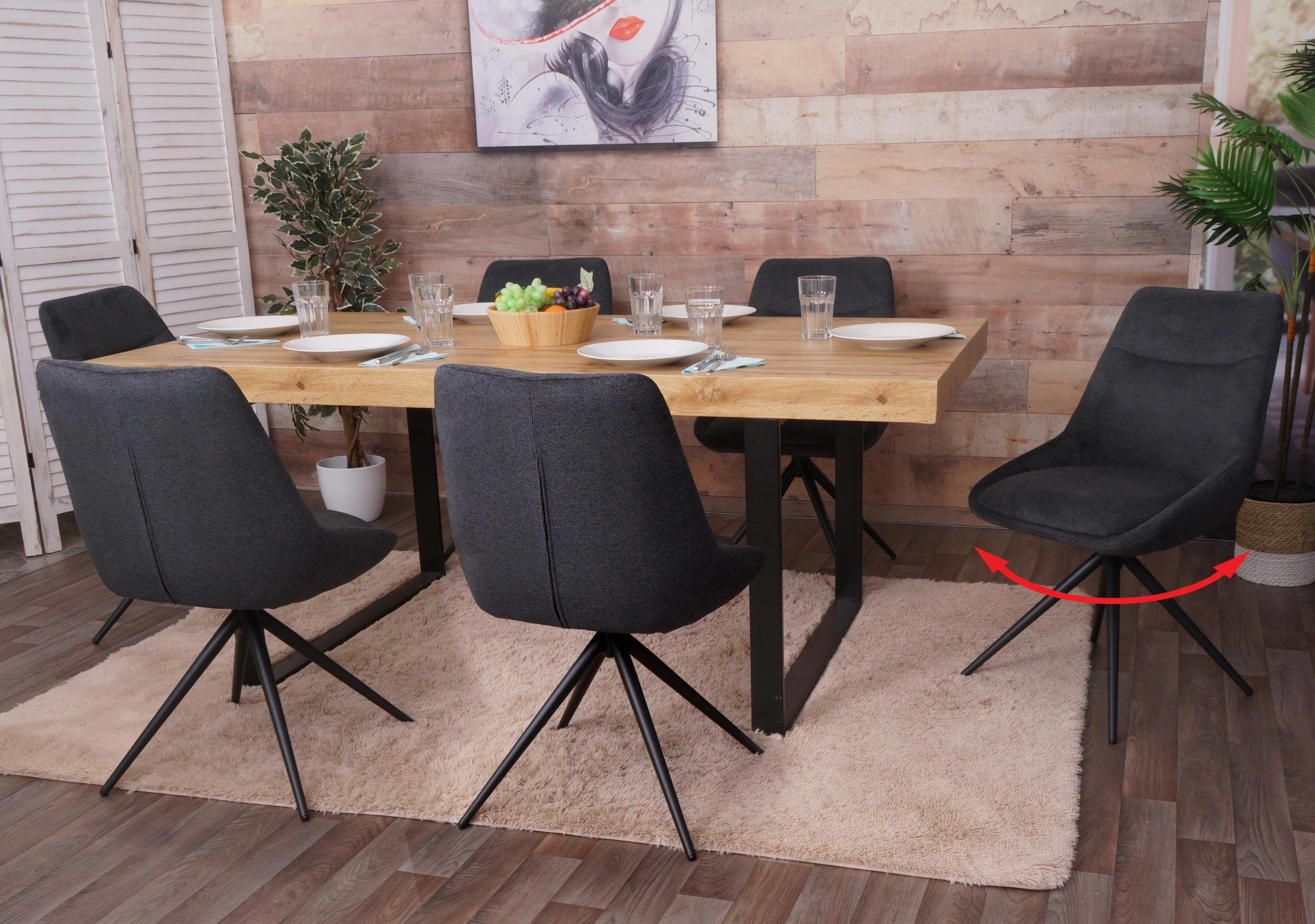 6er-Set Esszimmerstuhl MCW-M65, K&uuml;chenstuhl Lehnstuhl Stuhl, drehbar Auto-Position Metall Stoff/Textil ~ anthrazit - Bild 1