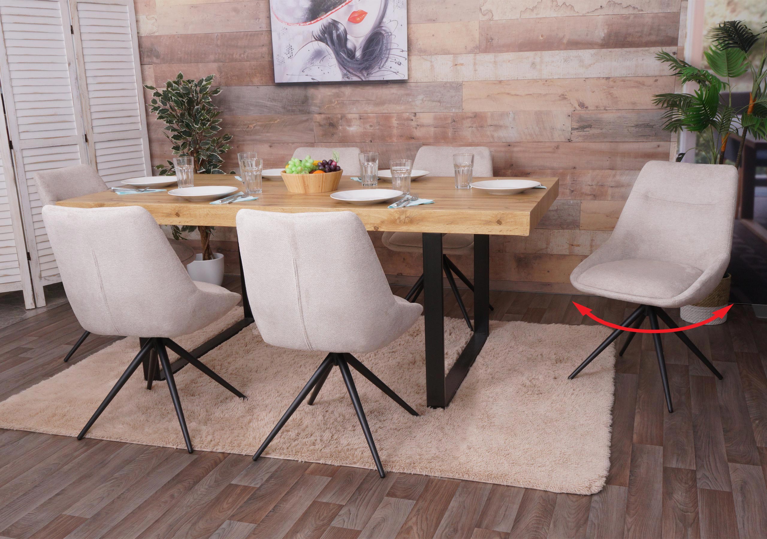 6er-Set Esszimmerstuhl MCW-M65, K&uuml;chenstuhl Lehnstuhl Stuhl, drehbar Auto-Position Metall Stoff/Textil ~ creme-beige - Bild 1