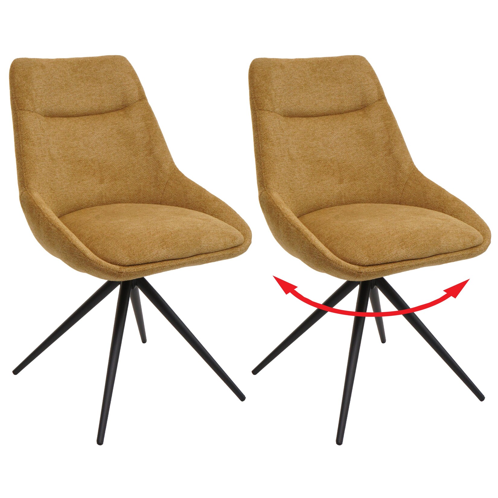 2er-Set Esszimmerstuhl MCW-M65, Küchenstuhl Lehnstuhl Stuhl, drehbar Auto-Position Metall Stoff/Textil ~ senfgelb