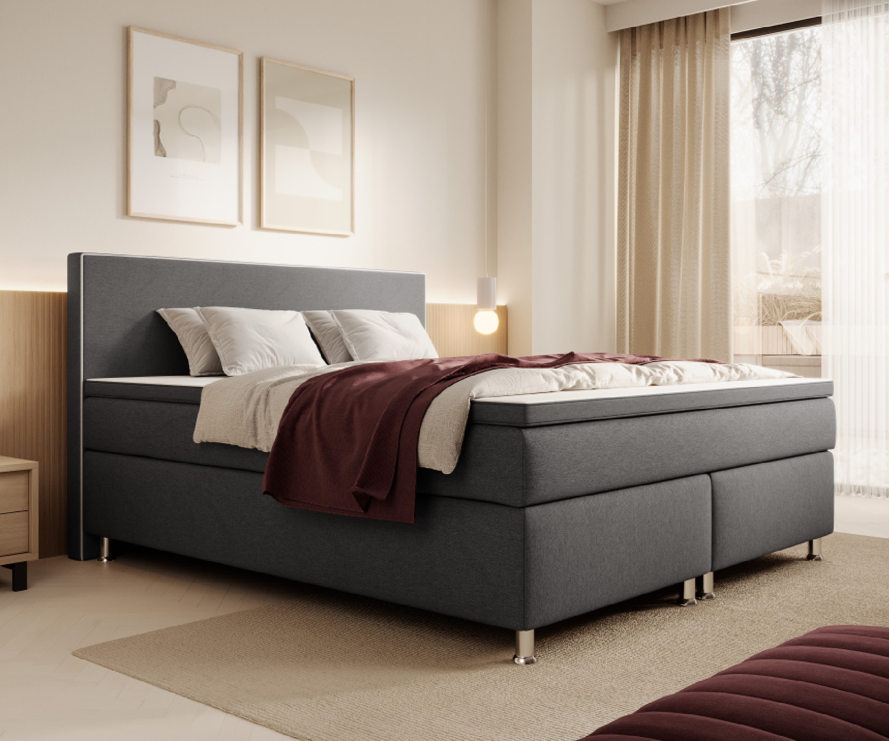 Inter Trading Boxspringbett Gent - versch. Ausf&uuml;hrungen - 140x200cm Anthrazit TFK - Bild 1