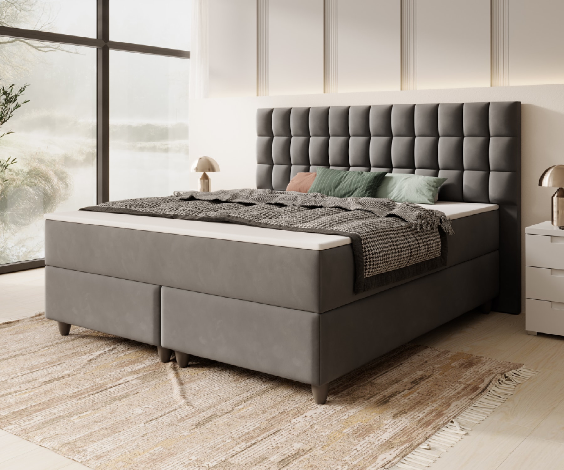 Inter Trading Boxspringbett WIEN - versch. Ausf&uuml;hrungen - 180x200cm Samt Anthrazit TFK - Bild 1