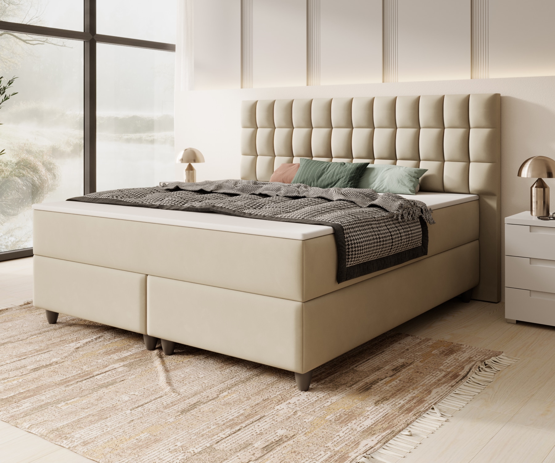 Inter Trading Boxspringbett WIEN - versch. Ausf&uuml;hrungen - 180x200cm Samt Beige TFK - Bild 1