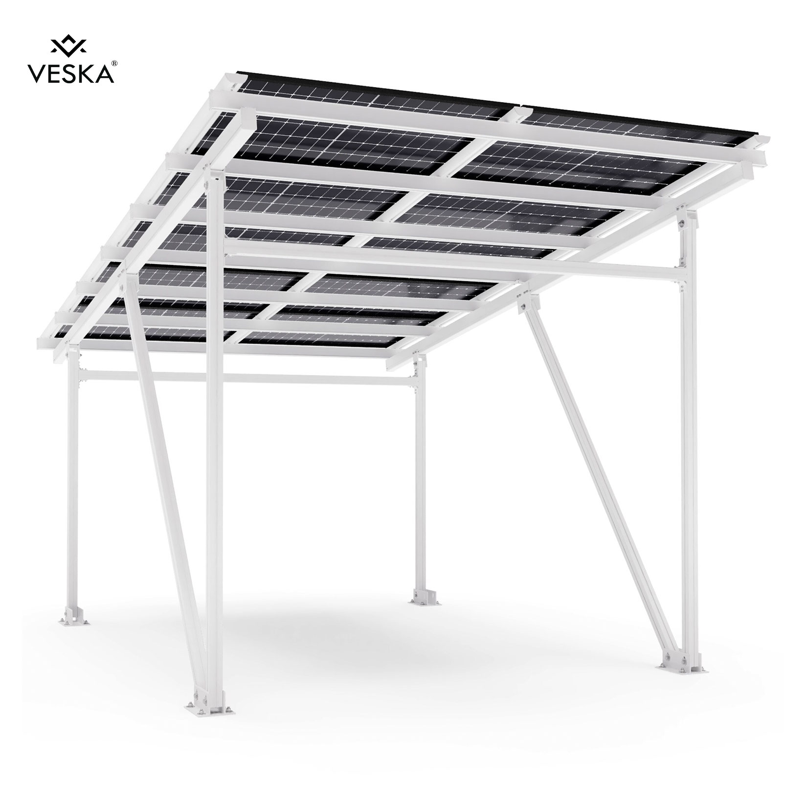 VESKA Solar-Carport "EcoPort 5000Bi" mit 10 Modulen - Effiziente und Nachhaltige Energiegewinnung in weiss - Bild 1