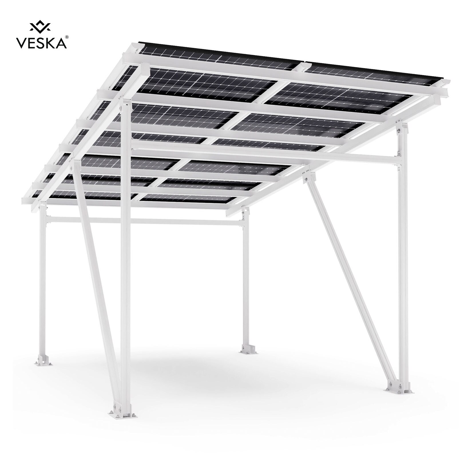 VESKA Solar-Carport „EcoPort 5000Bi“ mit 10 Modulen – Effiziente und Nachhaltige Energiegewinnung in weiss | 04054748021144