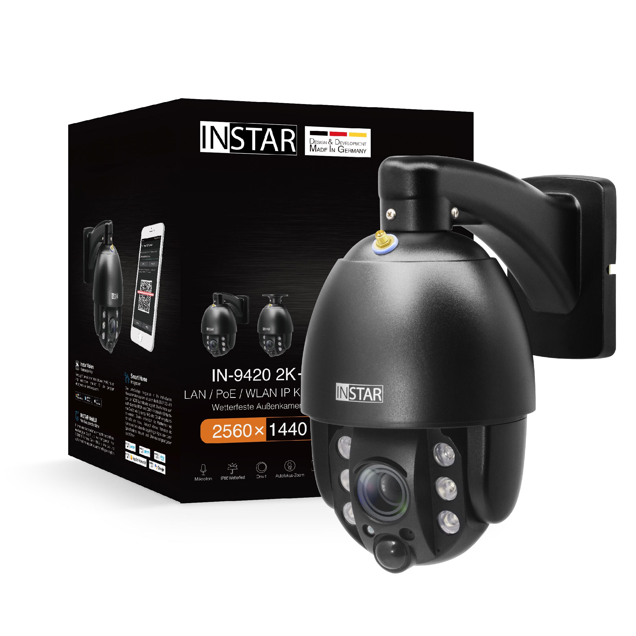 INSTAR &Uuml;berwachungskamera IN-9420 2K+ / POE + WLAN Schwarz - Bild 1