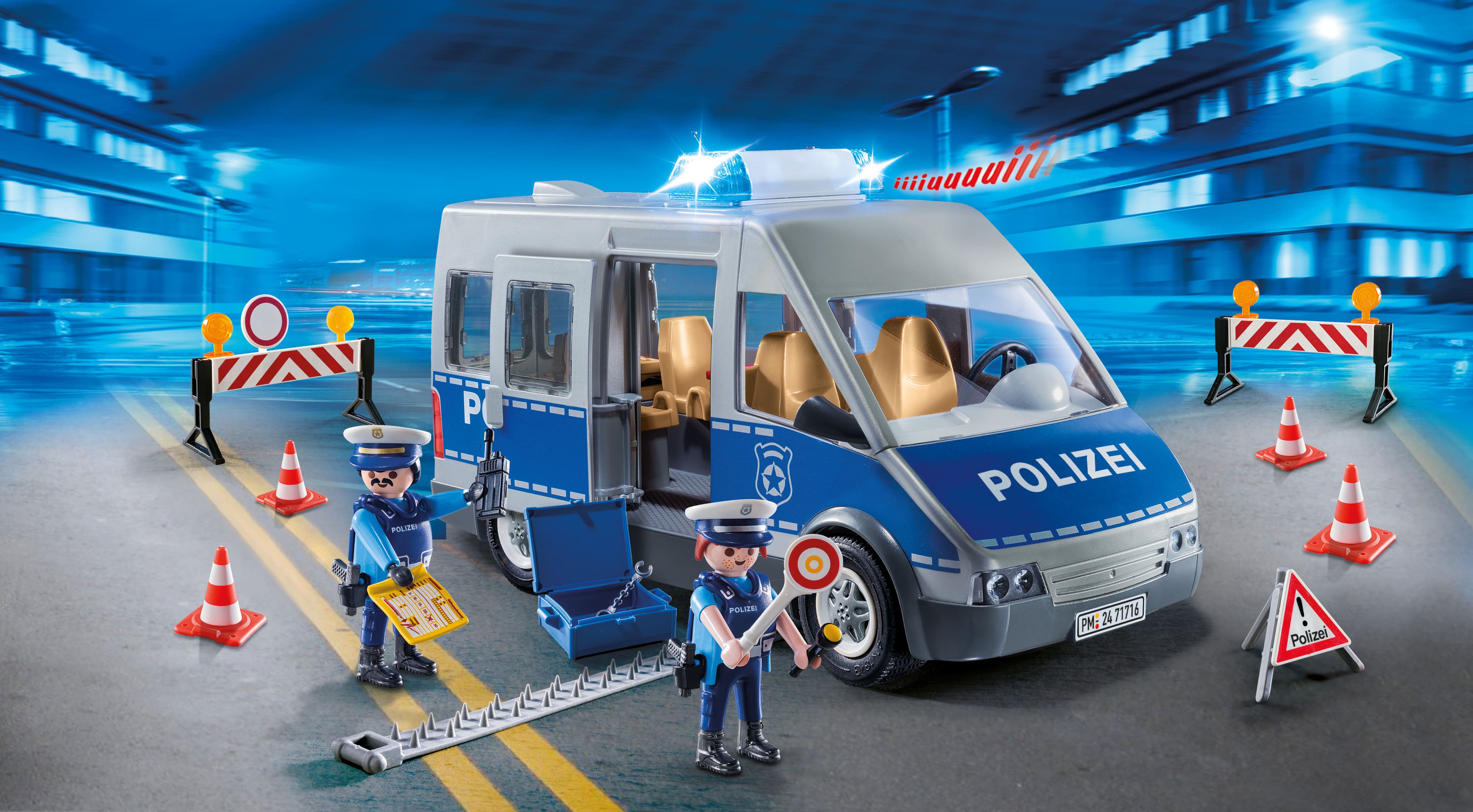 Playmobil Polizeibus mit Stra&szlig;ensperre - Schriftzug "Polizei" - Bild 1