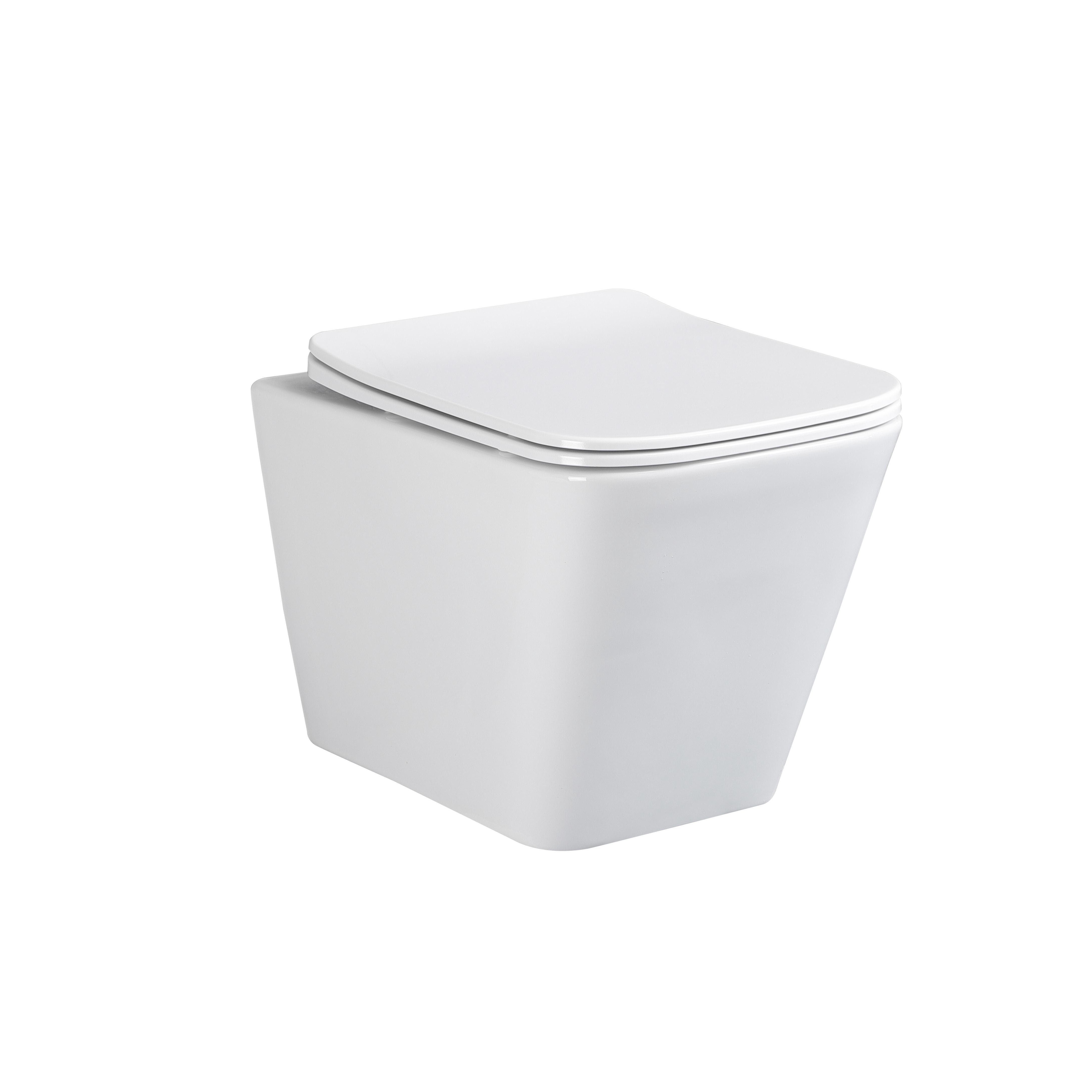 sanicomfort H&auml;nge WC Set Aliki Square &ndash; Sp&uuml;lrandloses, Hygienisches Wand-WC Tiefsp&uuml;ler aus Hochwertiger Sanit&auml;rkeramik in Wei&szlig;, Kompakt, Modern inkl. Soft-Close WC-Sitz - Bild 1