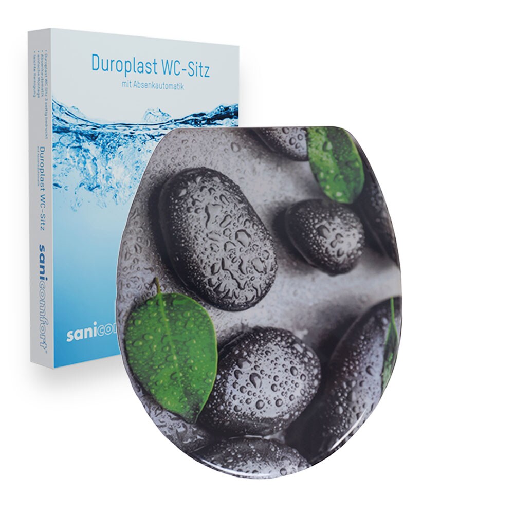 sanicomfort WC-Sitz, Duroplast, mit Absenkautomatik, Toilettensitz passend f&uuml;r alle handels&uuml;blichen WC-Becken (Calming Stone) - Bild 1