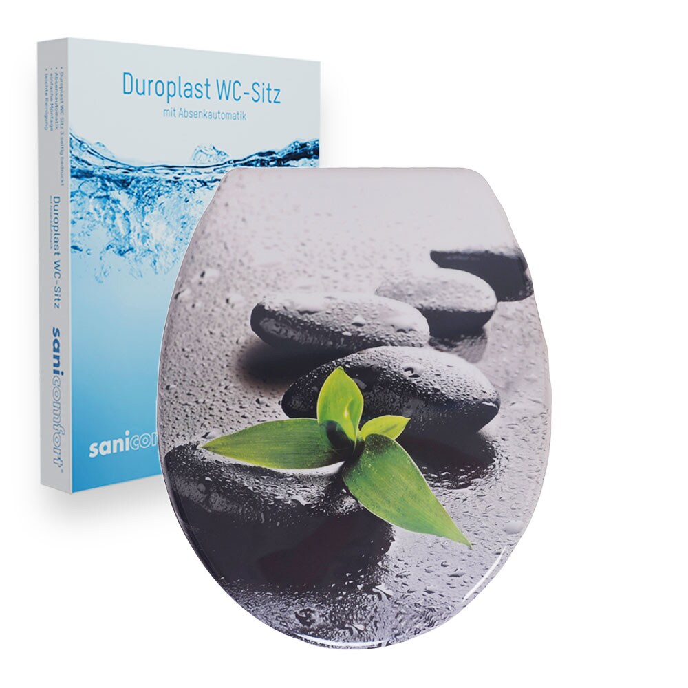 sanicomfort WC-Sitz, Duroplast, mit Absenkautomatik, Toilettensitz passend f&uuml;r alle handels&uuml;blichen WC-Becken (Light wet Stone) - Bild 1