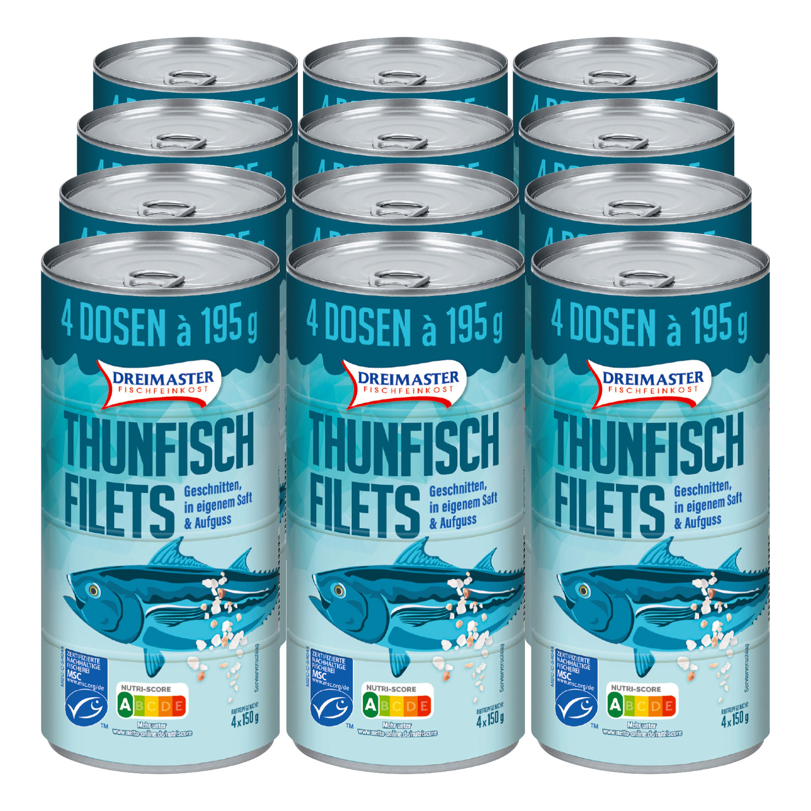 Dreimaster Thunfischfilet im eigenen Saft 4 x 150 g, 12er Pack - Bild 1