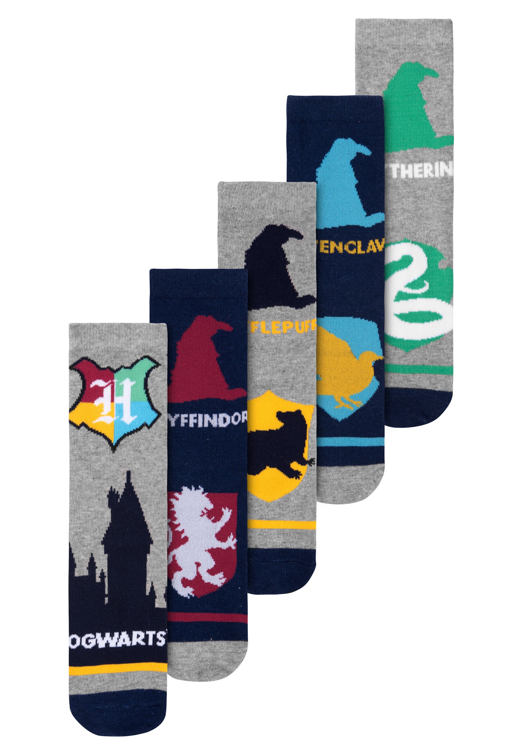 Kinder Harry Potter Socken 5 Paar - Gr. 23/26, blau/grau - Bild 1