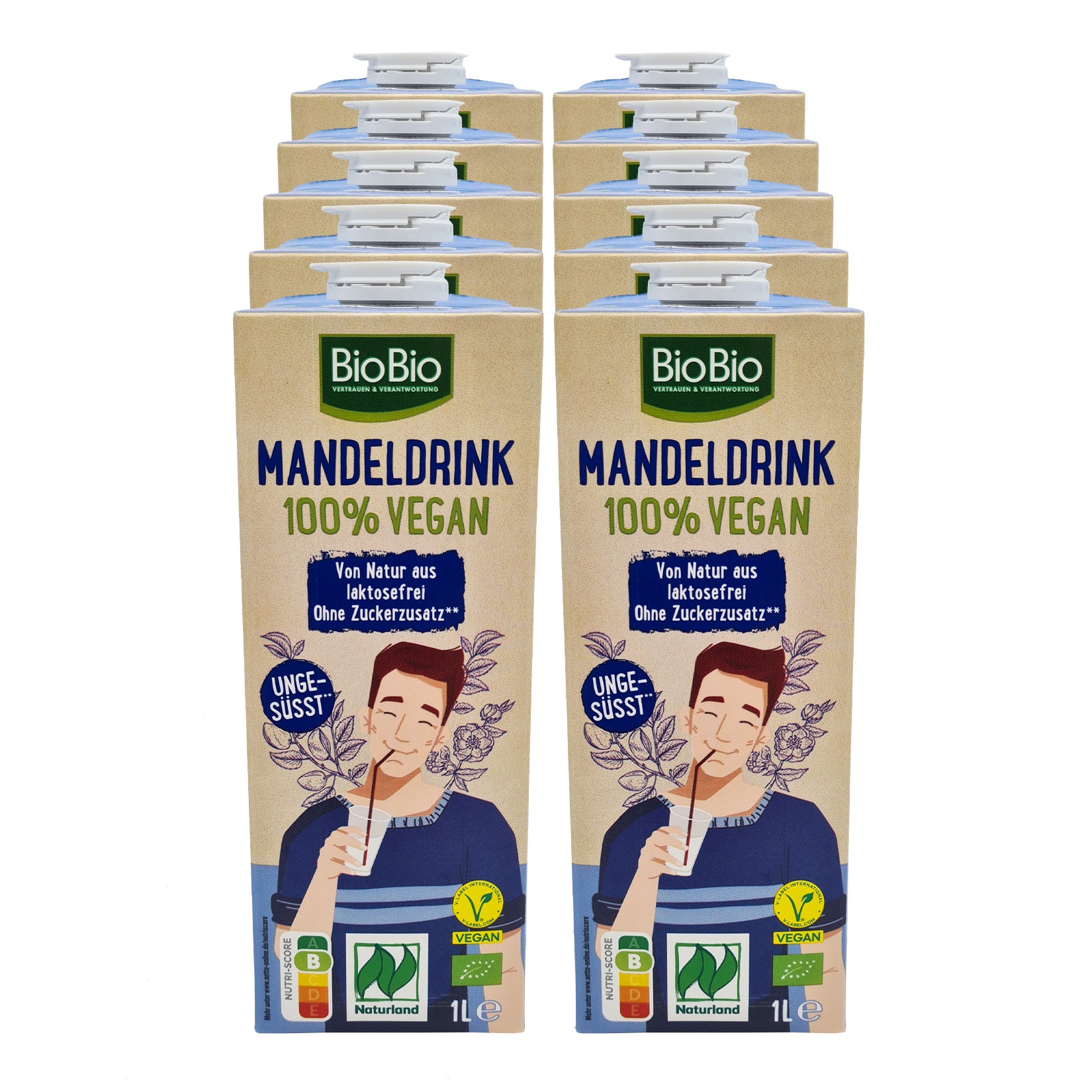 BioBio Mandeldrink unges&uuml;sst 1 Liter, 10er Pack - Bild 1