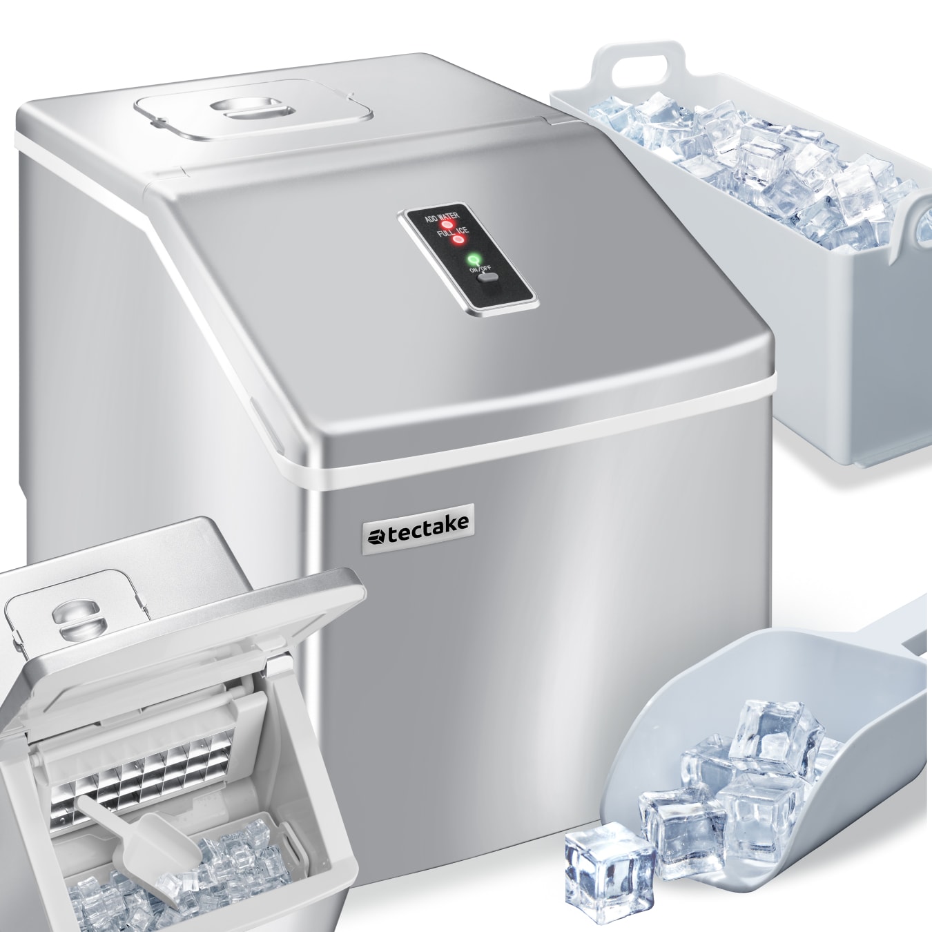 tectake&reg; Eisw&uuml;rfelmaschine, f&uuml;r klare Eisw&uuml;rfel, 2,2 l Wassertank, 13 kg in 24 h, inklusive Eiskorb und Eisschaufel - Bild 1