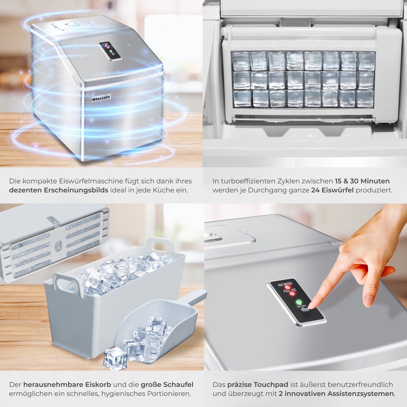 tectake® Eiswürfelmaschine, für klare Eiswürfel, 2,2 l Wassertank, 13 kg in 24 h, inklusive Eiskorb und Eisschaufel online kaufen bei Netto