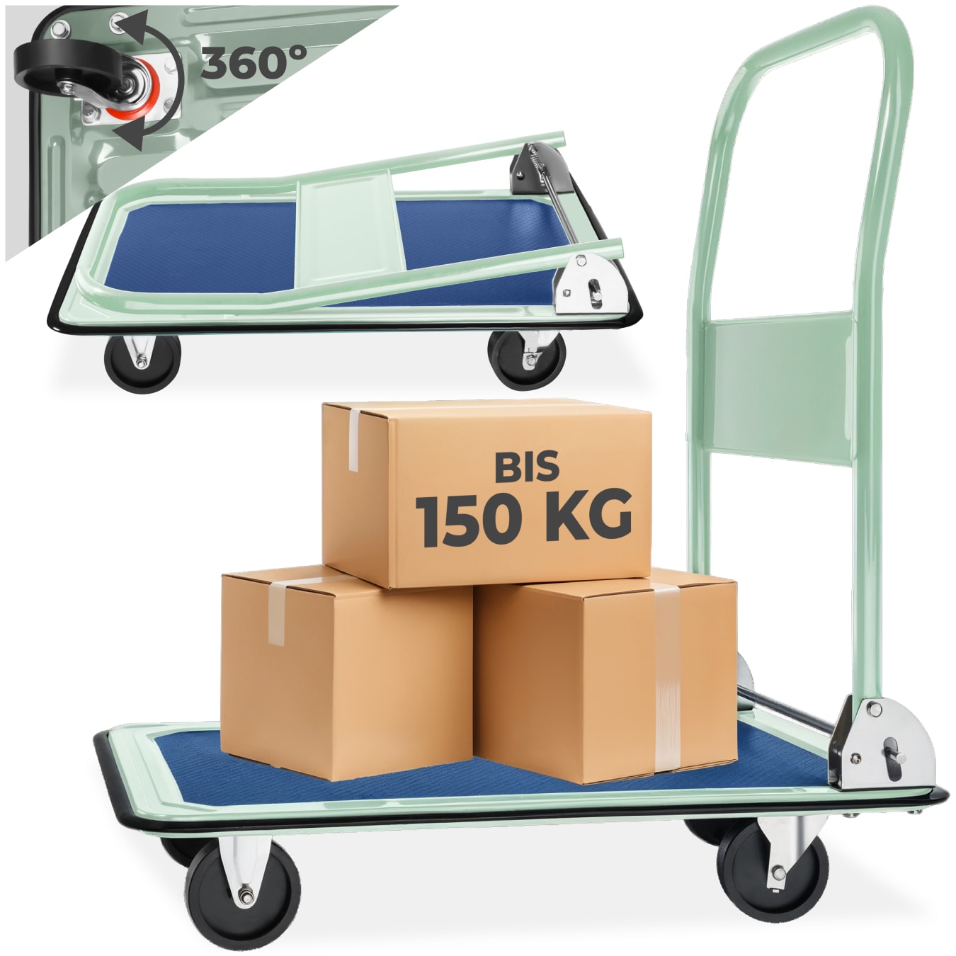 tectake&reg; Plattformwagen, klappbarer Handgriff, rutschfeste Auflage und gummierter Kantenschutz, Ladefl&auml;che 73 x 47 cm - Bild 1