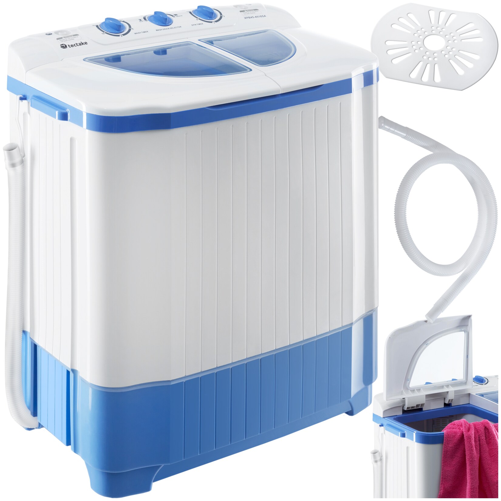 tectake® Mini-Waschmaschine, mit Schleuder, 2 Kammern, sparsamer Verbrauch, 65 x 40 x 75 cm | 04260182875995