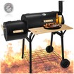 tectake® Holzkohlegrill, 3 in 1, zum Grillen, Räuchern, Garen, mit 2 Rädern, mit Thermometer, 115 x 67 x 115 cm